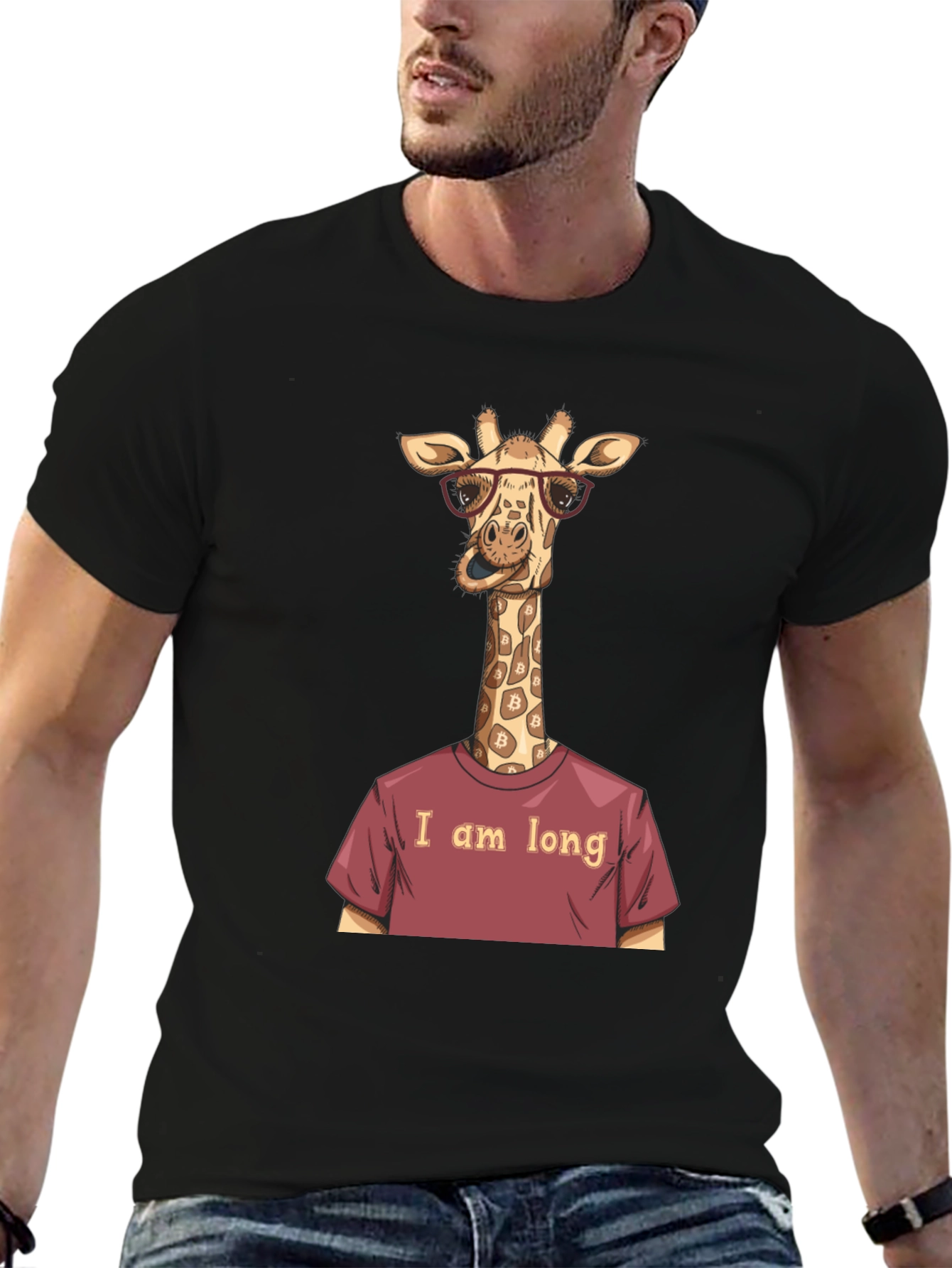 Black Funny Giraffe Bitcoin Investor T-Shirt view 6
