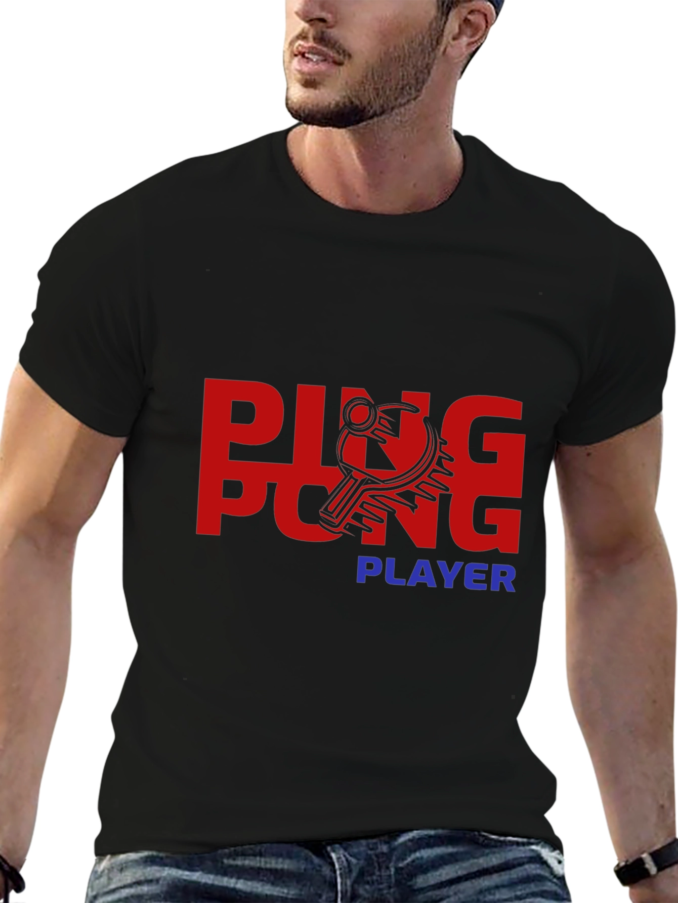 Black Ping Pong Player Graphic Tee - Stylish & Comfortable view 6