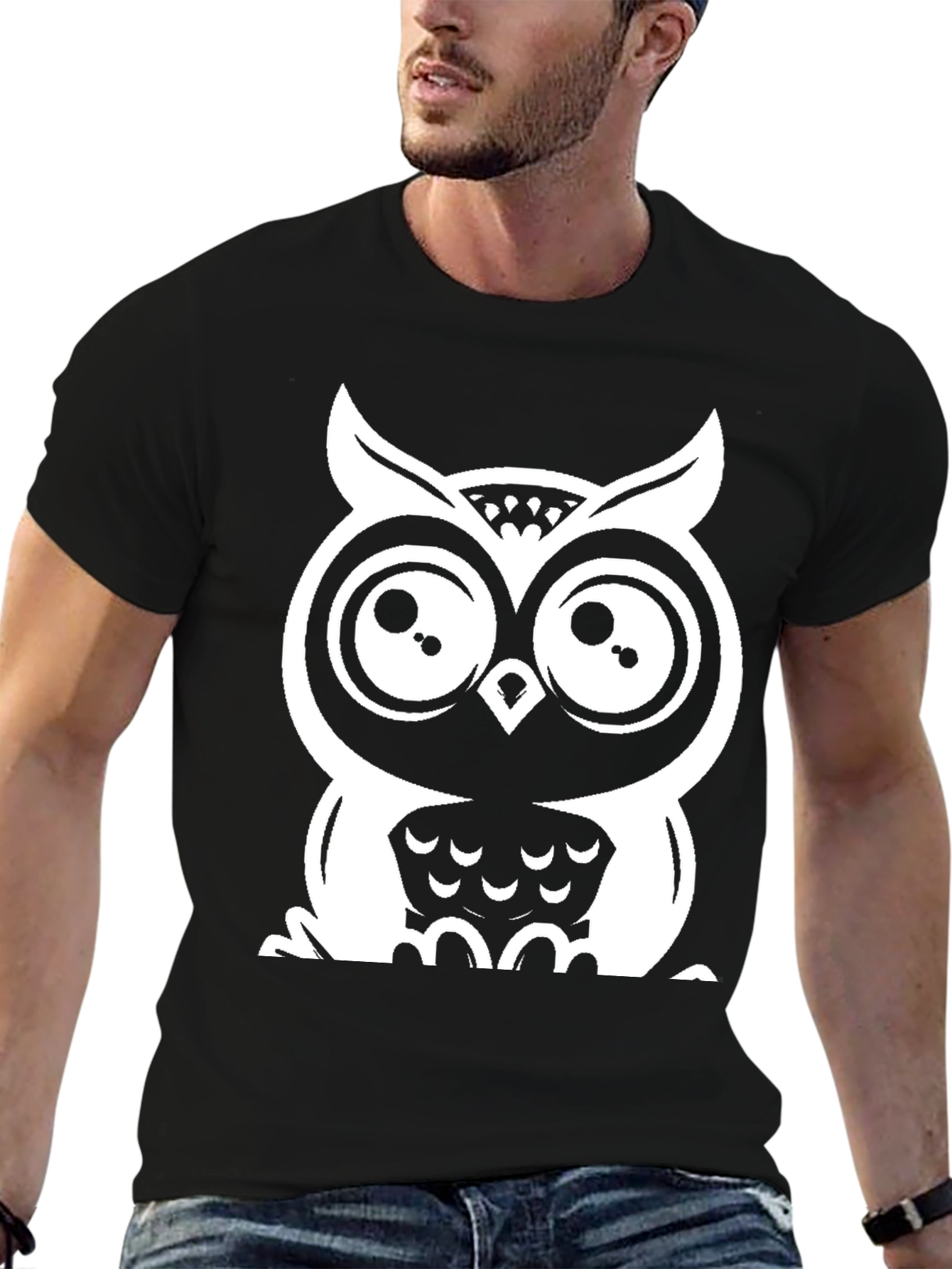 Black Owl Graphic Tee - Black Cotton T-Shirt view 6