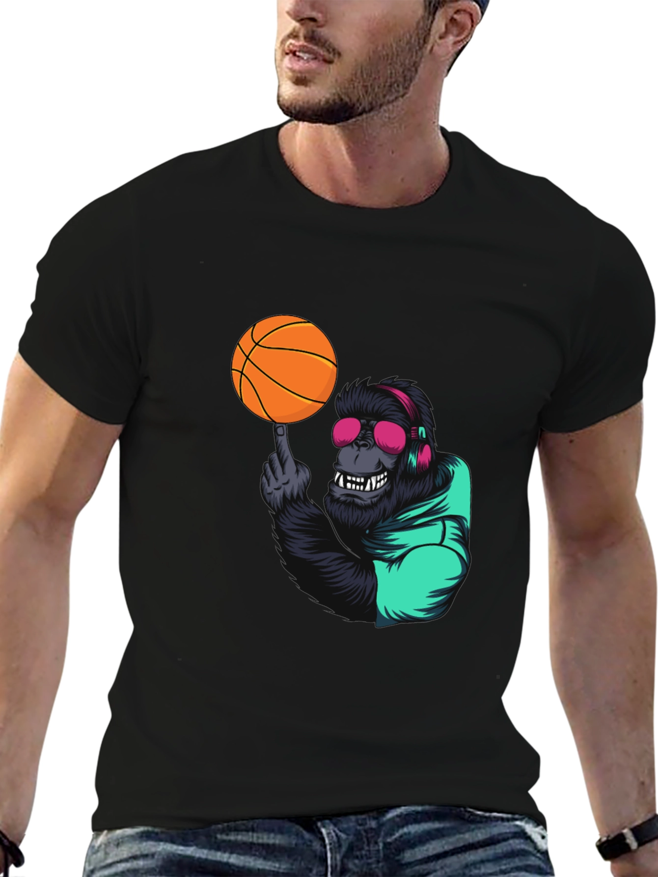 Black Cool Gorilla Basketball Graphic Tee view 6