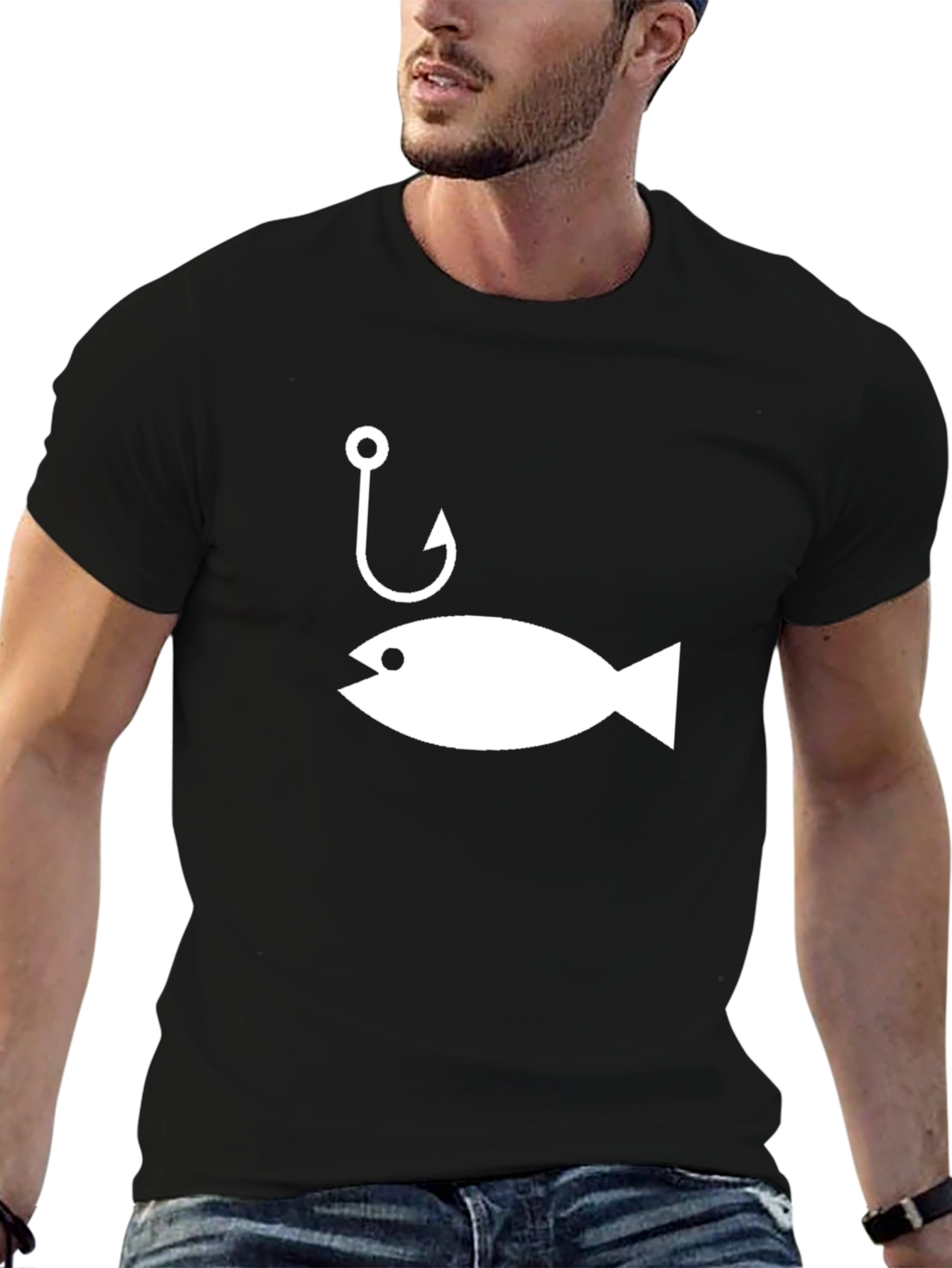 Black Fishing Hook & Fish Graphic Tee - Black view 6