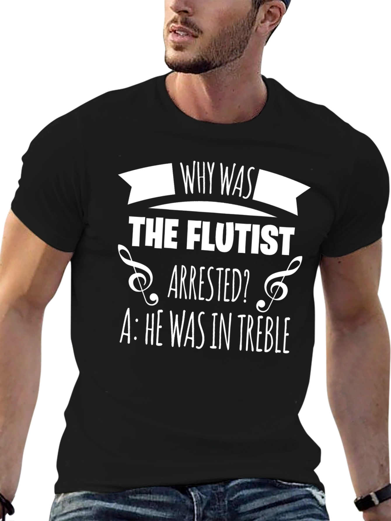 Black Funny Flutist Treble Pun T-Shirt view 6