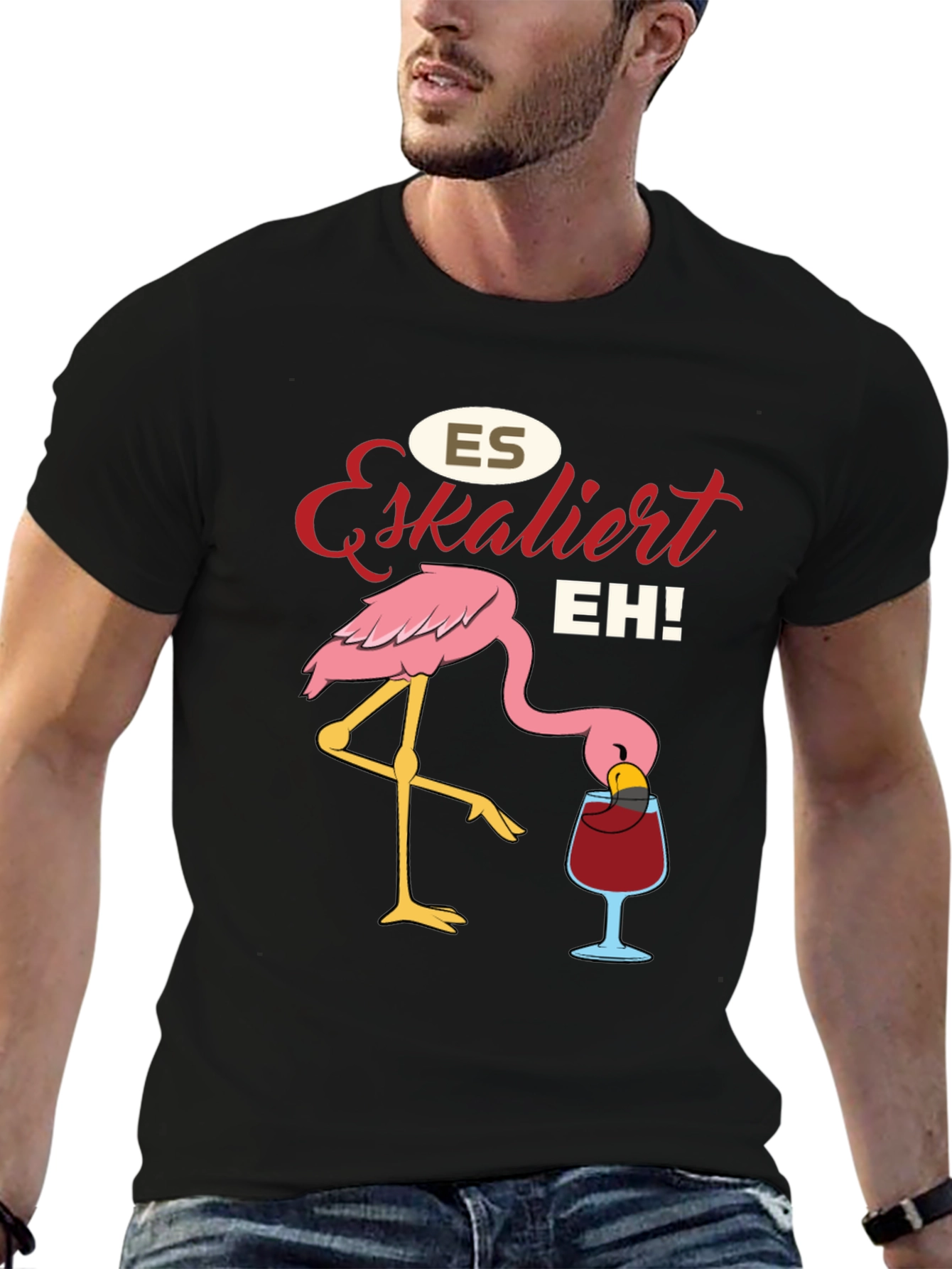 Black Es Eskaliert EH! Flamingo T-Shirt view 6