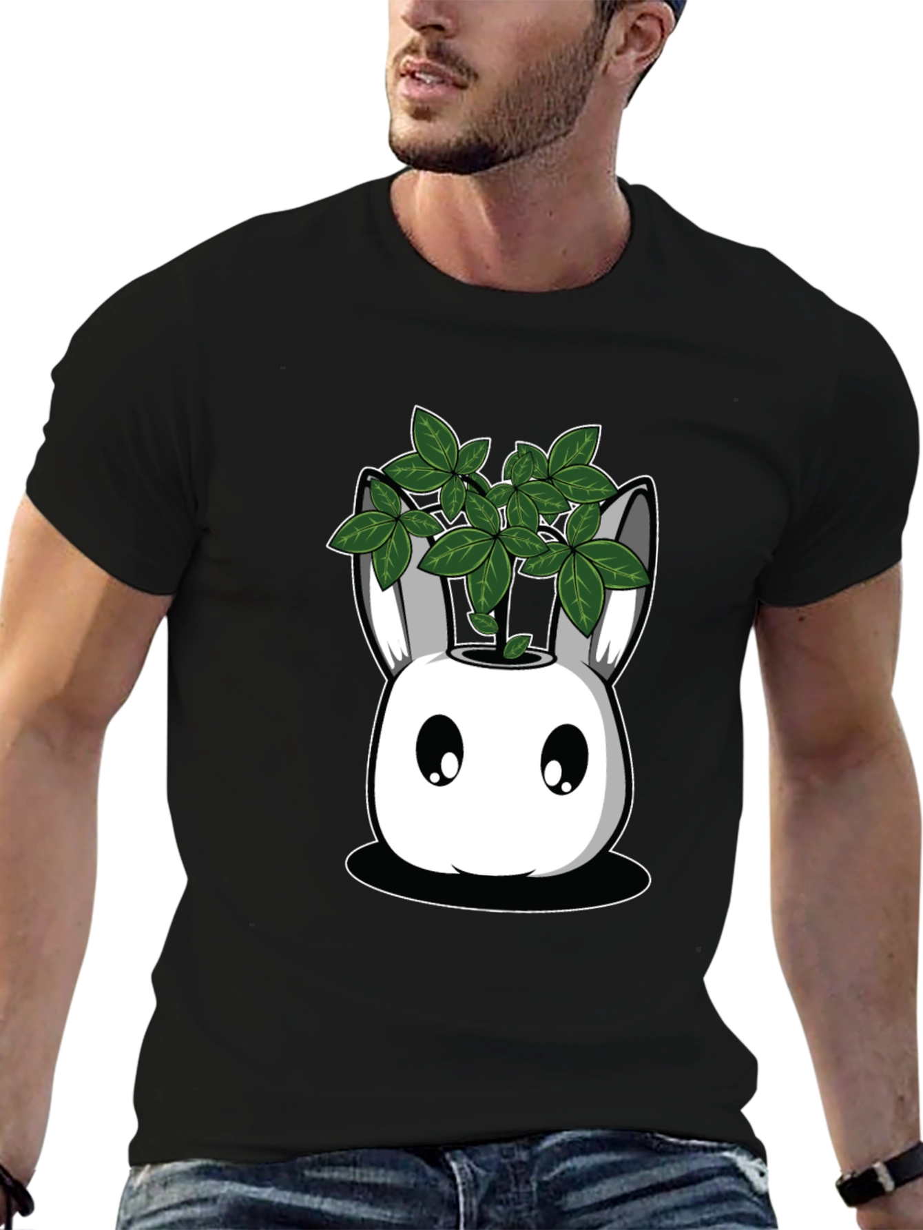Black Bunny Planter Graphic Tee - Black Cotton Blend view 6