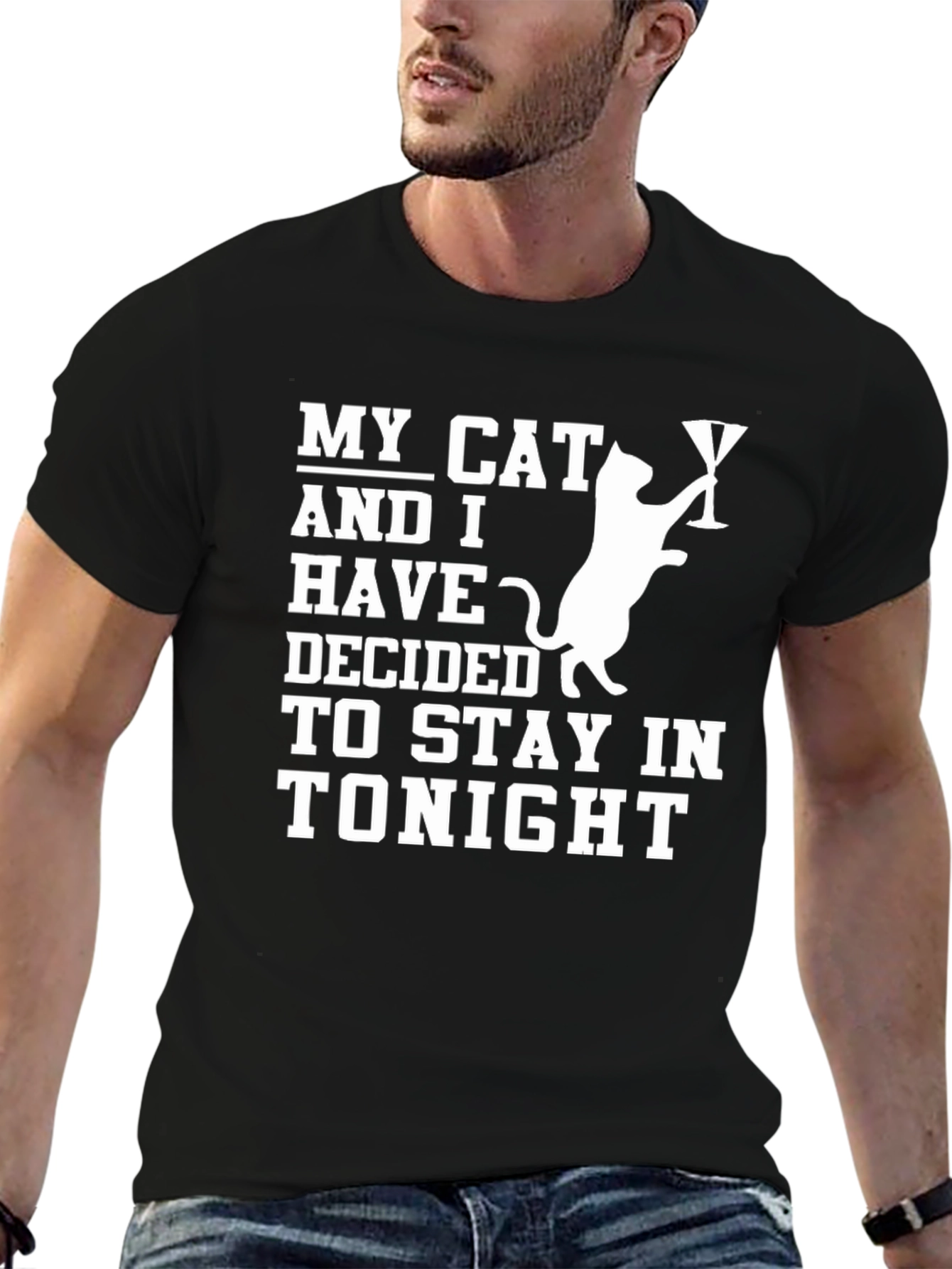 Black Stay-In Cat T-Shirt: Cozy Night In Style! view 6