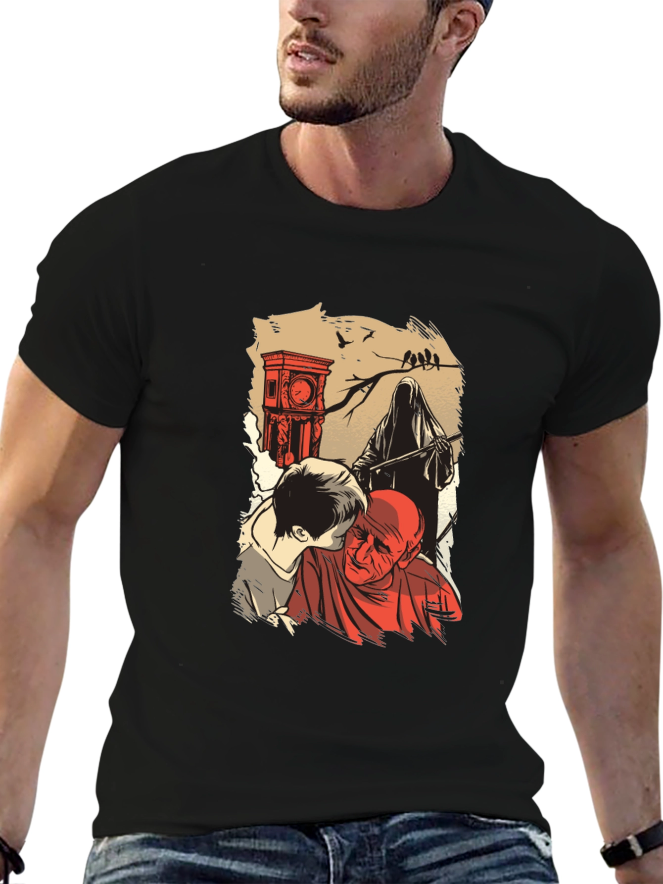 Black Grim Reaper Graphic T-Shirt - Time & Mortality view 6