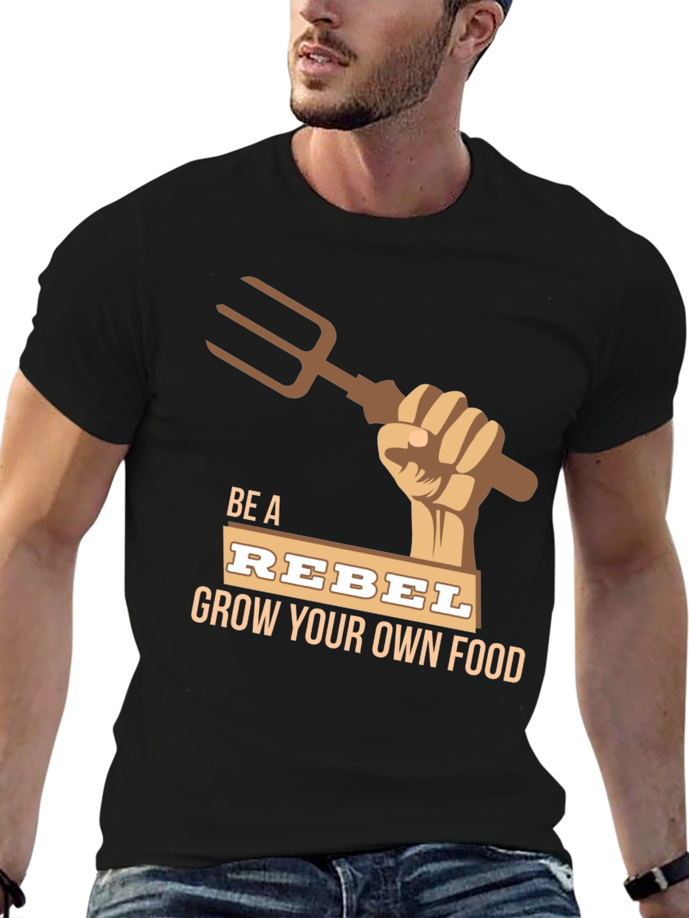 Black Be A Rebel Grow Your Own Food T-Shirt view 6