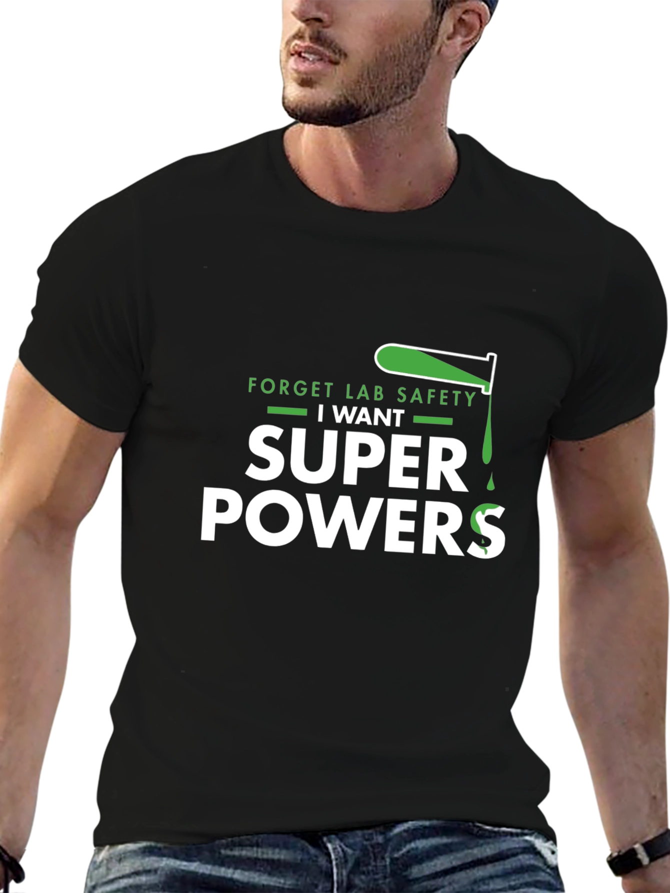 Black Forget Lab Safety I Want Superpowers Black T-Shirt view 6