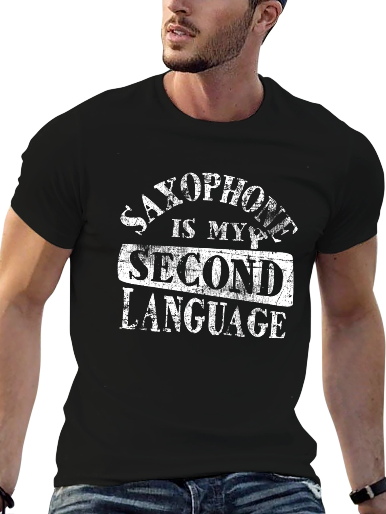 Black Saxophone is My Second Language Black Graphic Tee view 6