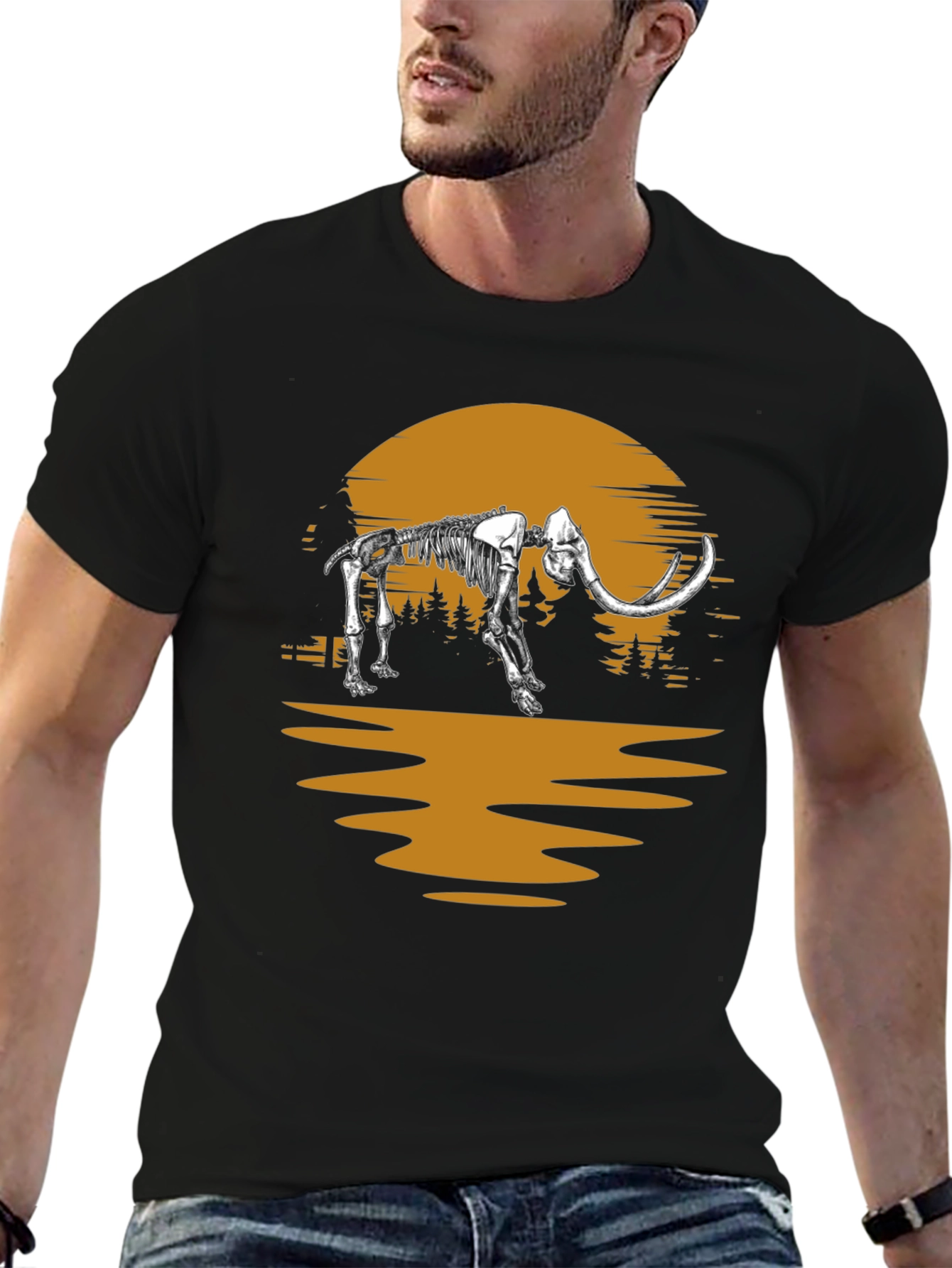 Black Mammoth Skeleton Sunset Graphic Tee - Unique Print view 6