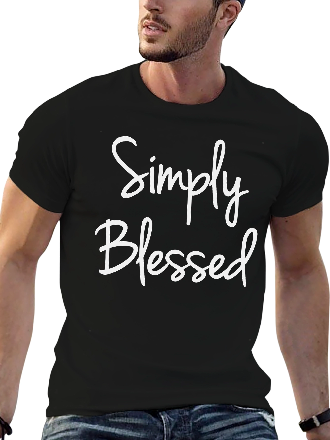 Black Simply Blessed Black Cotton T-Shirt Casual Wear view 6