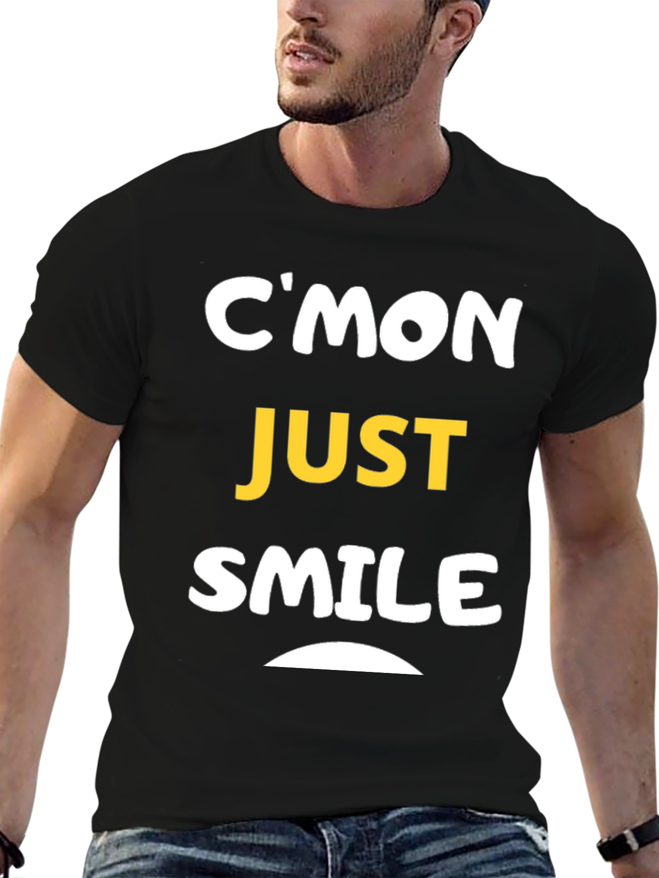 Black C'mon Just Smile Graphic Tee - Black Cotton Comfort view 6