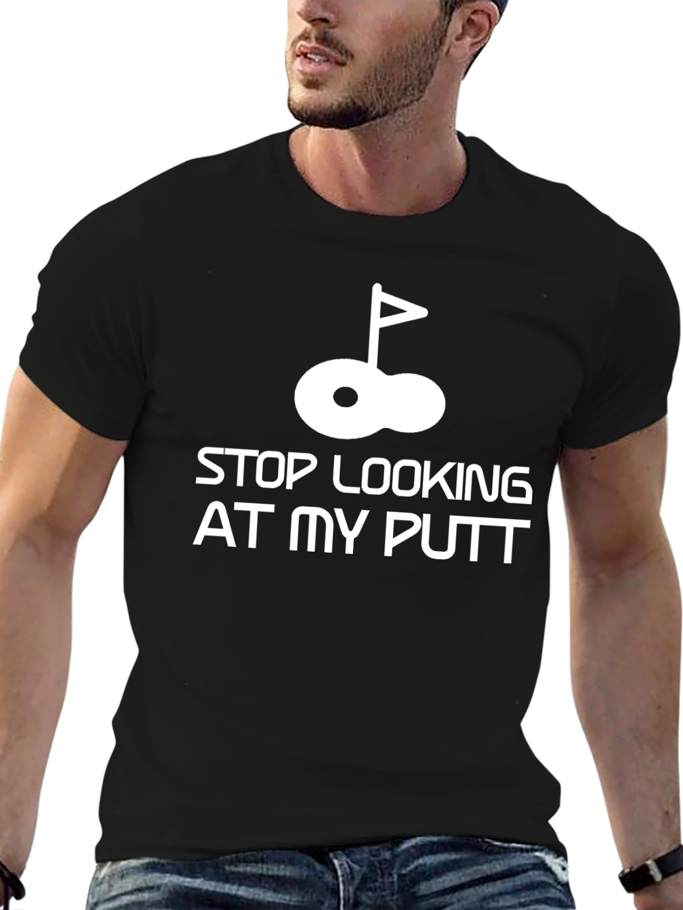 Black Funny Golf T-Shirt - Stop Looking At My Putt view 6