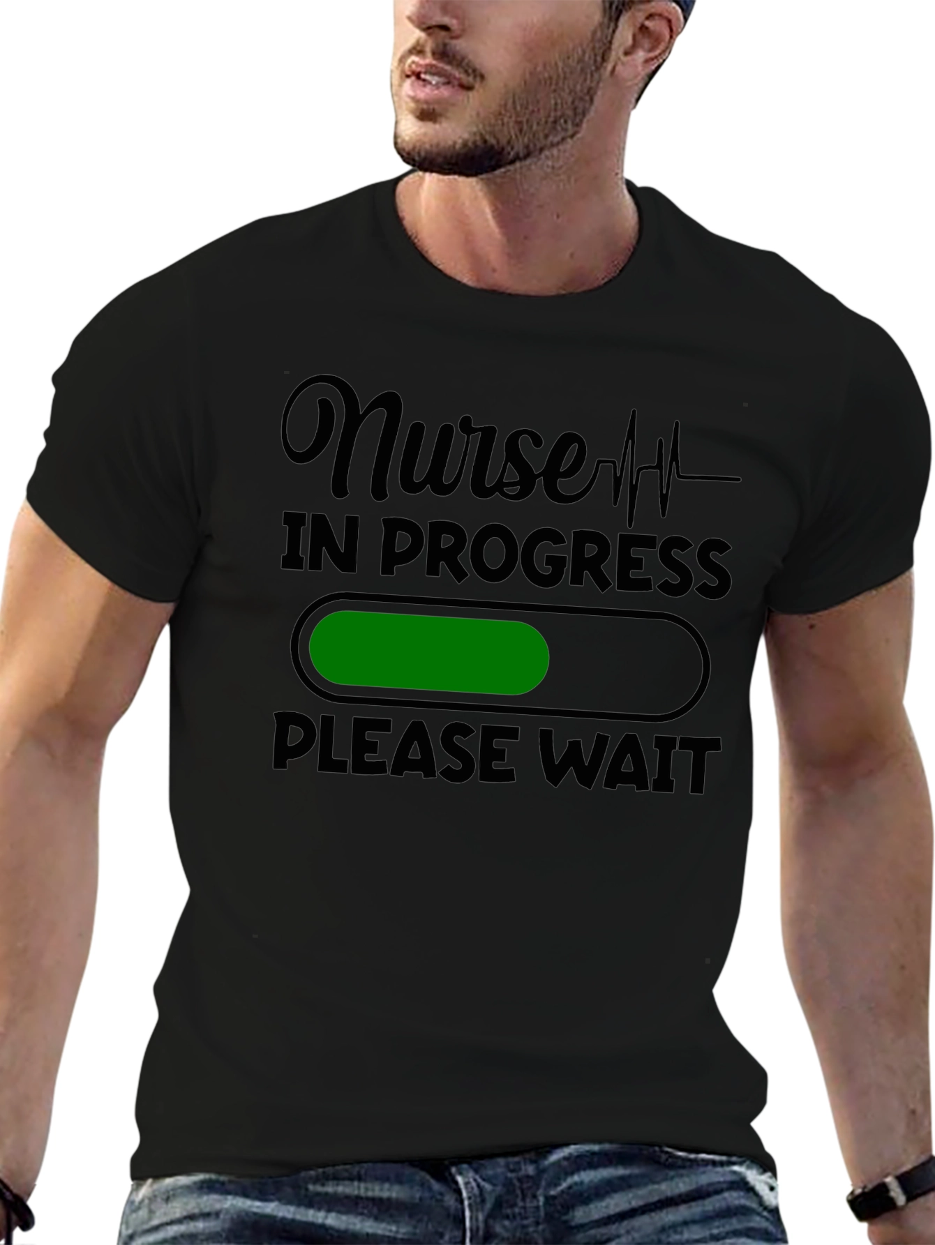 Black Nurse in Progress T-Shirt - Please Wait Funny Nursing Tee view 6