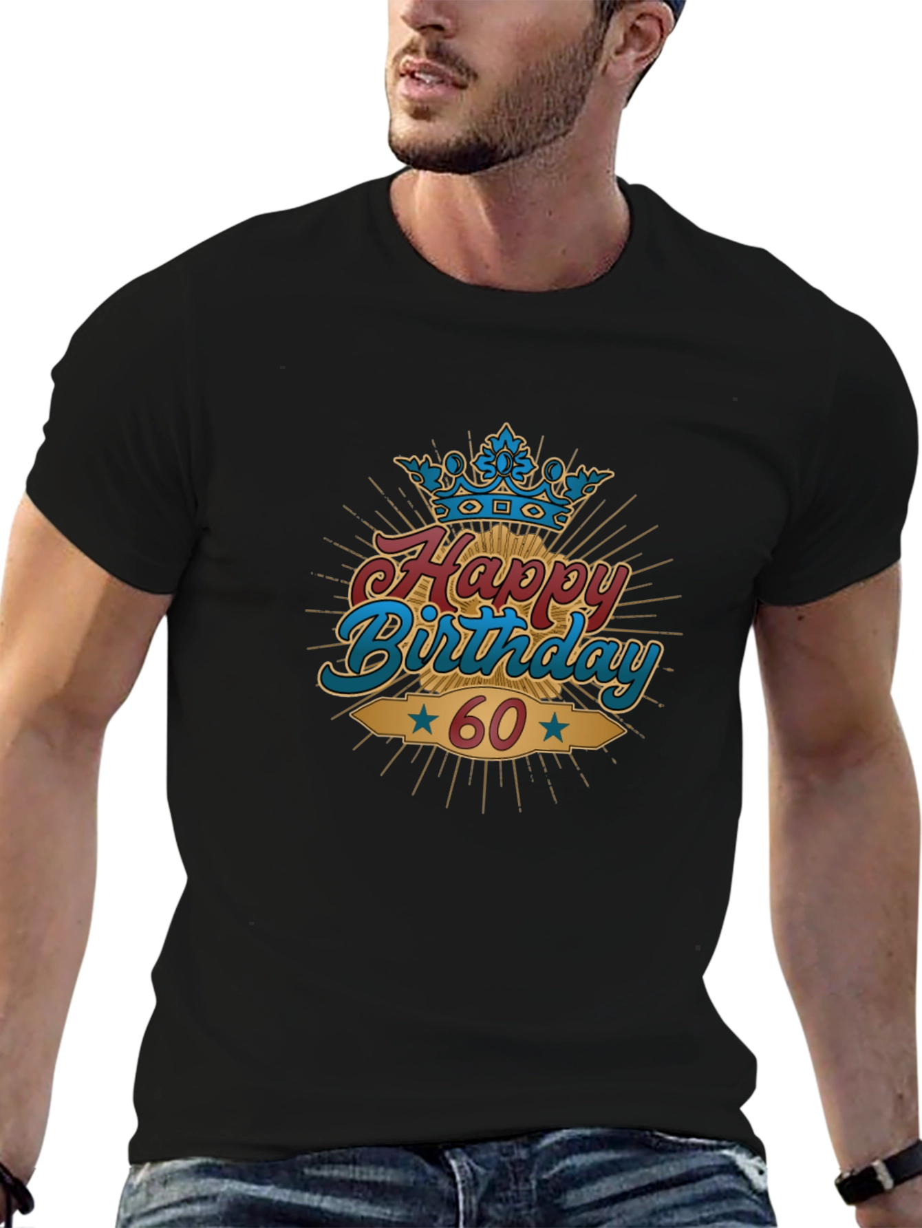 Black Happy 60th Birthday Graphic T-Shirt view 6
