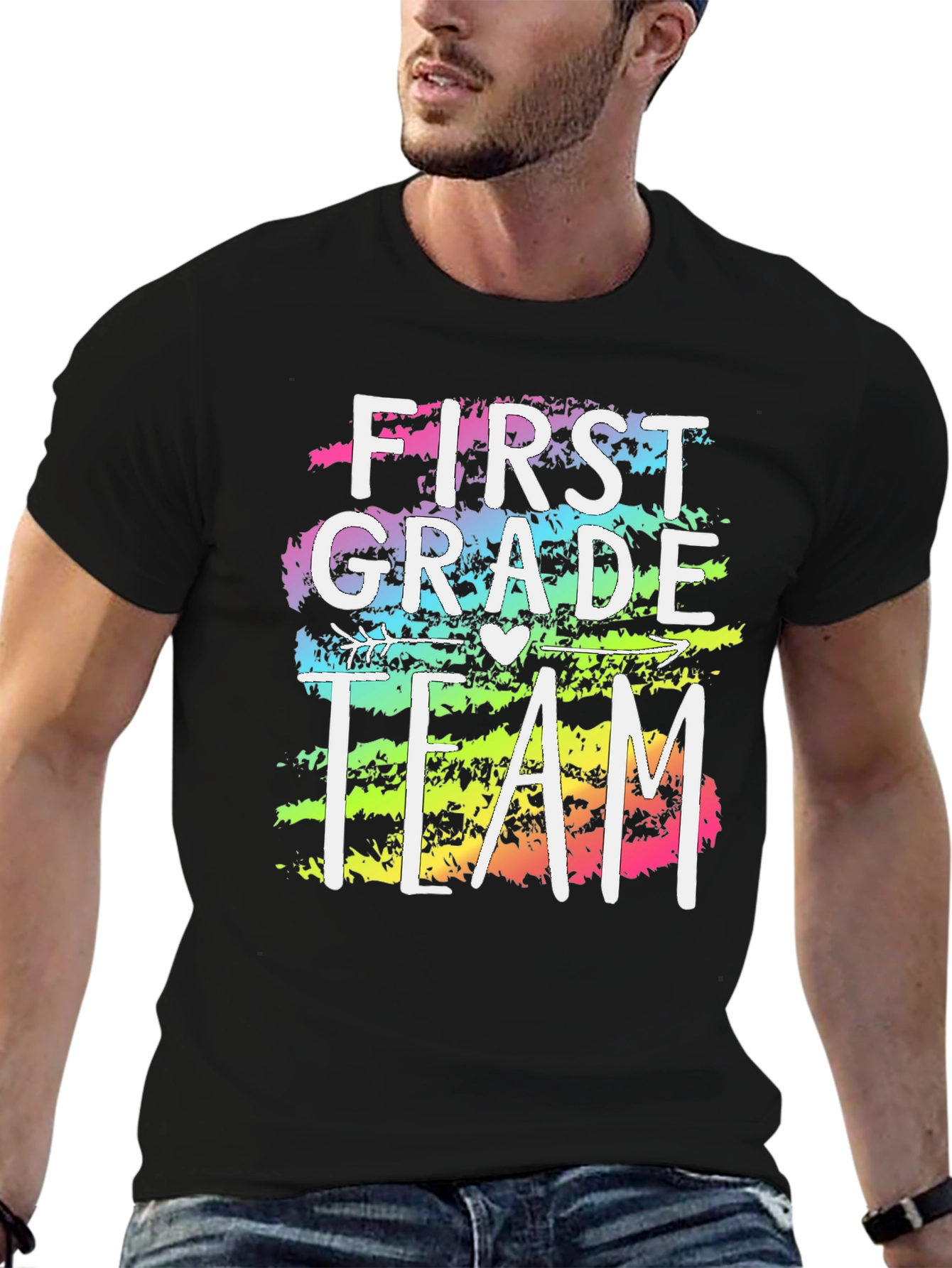 Black First Grade Team Teacher T-Shirt - Colorful Design view 6