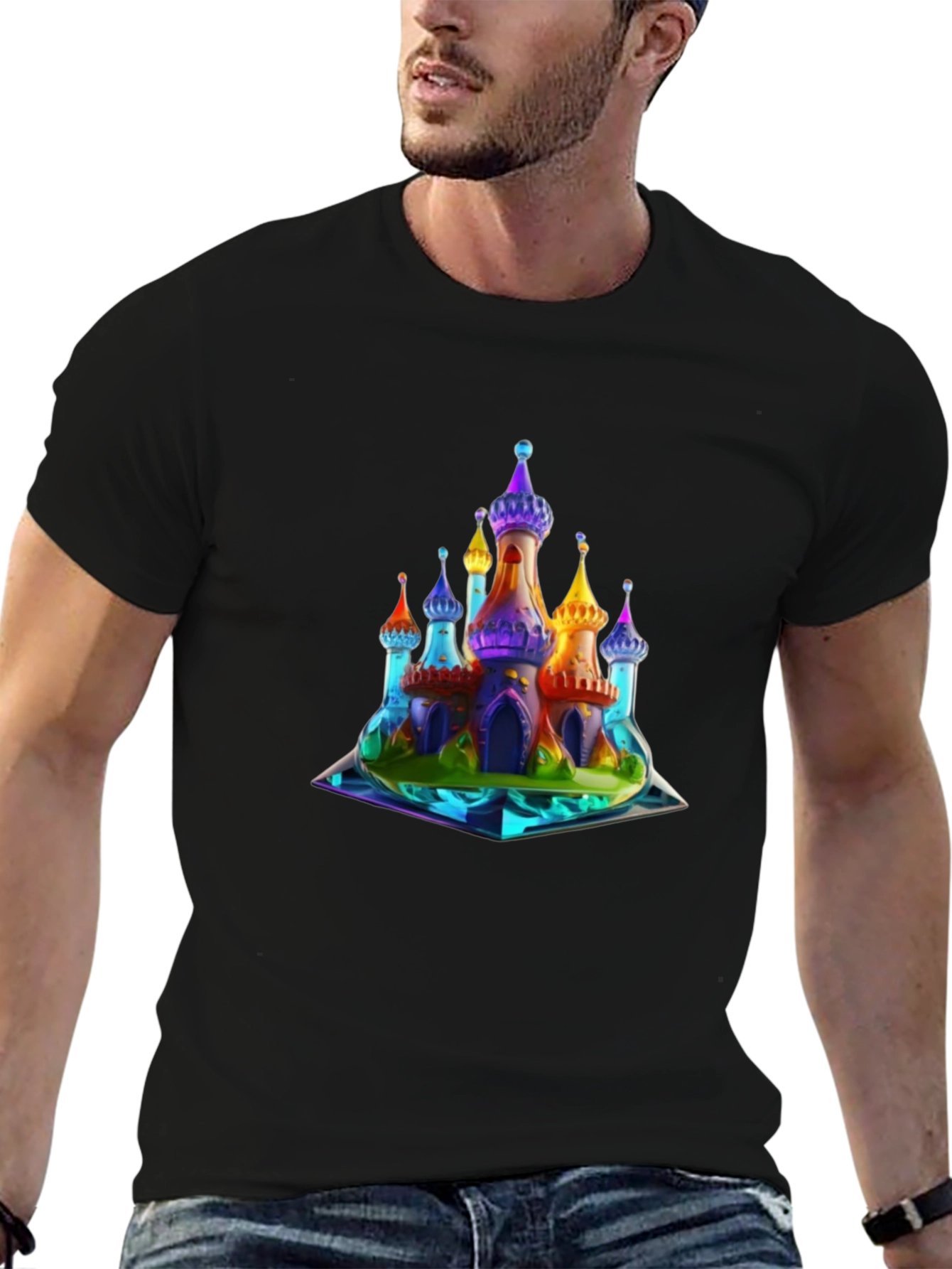 Black Rainbow Castle Graphic T-Shirt view 6