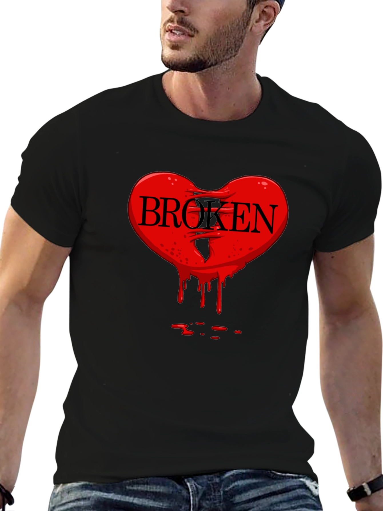 Black Broken Heart Graphic Tee - Men's Black T-Shirt view 6
