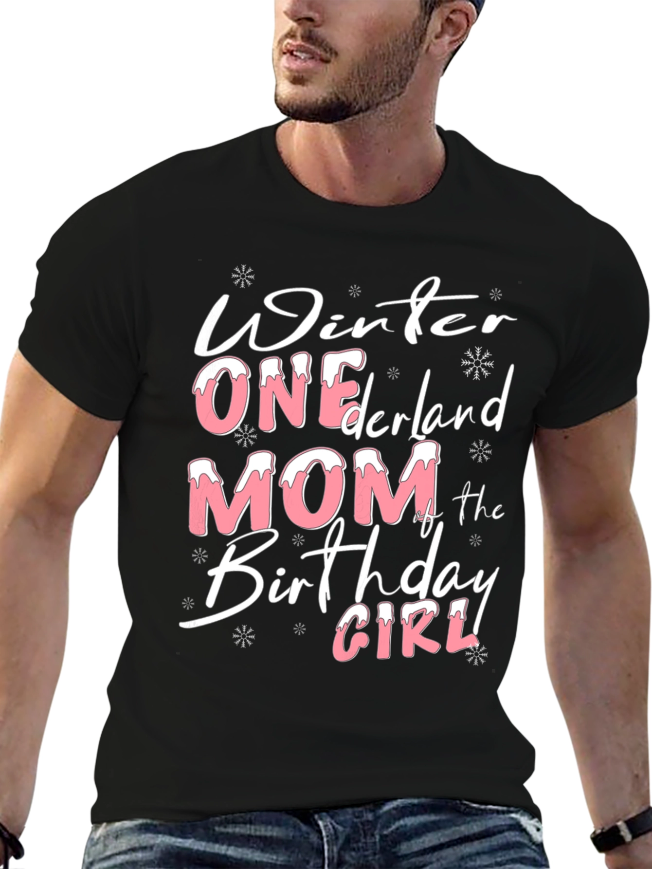 Black Winter ONEderland Mom Birthday Girl T-Shirt view 6