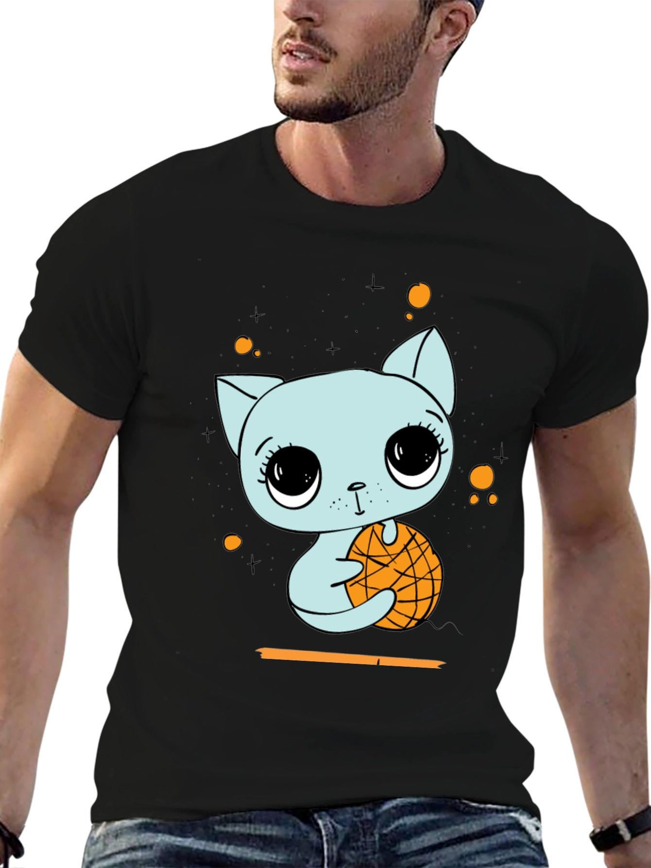 Black Cute Cat with Basketball Graphic T-Shirt view 6