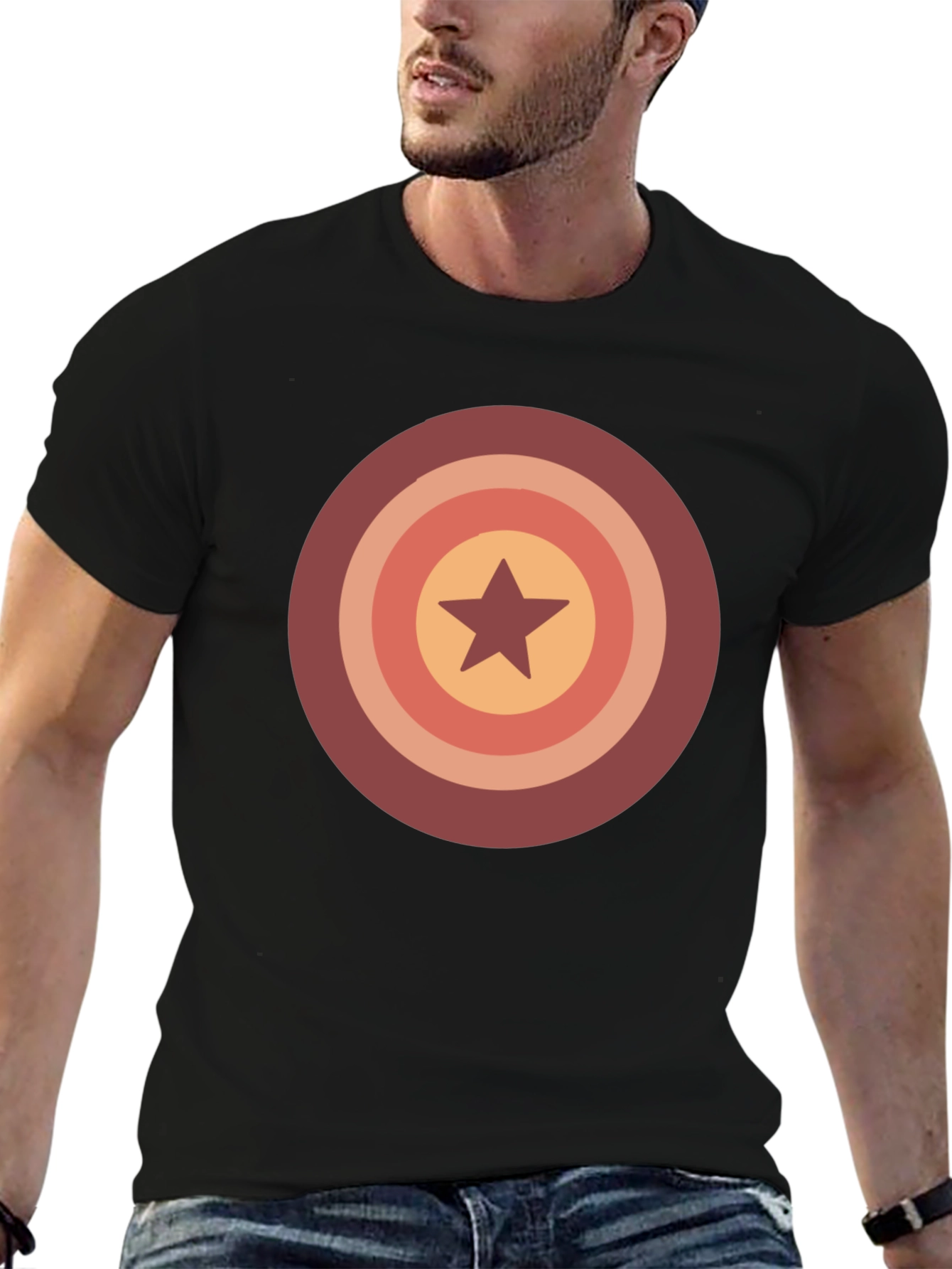 Black Retro Star Target Graphic Tee - Casual Wear view 6