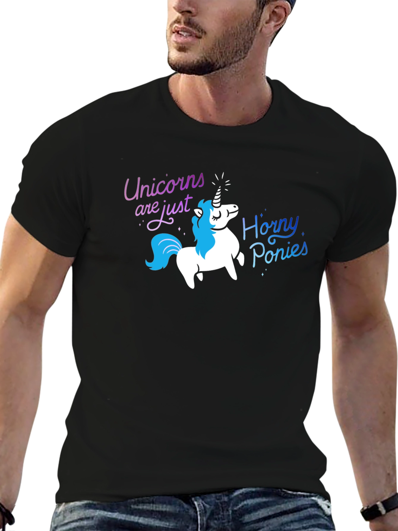 Black Unicorns Are Just Horny Ponies Graphic T-Shirt view 6