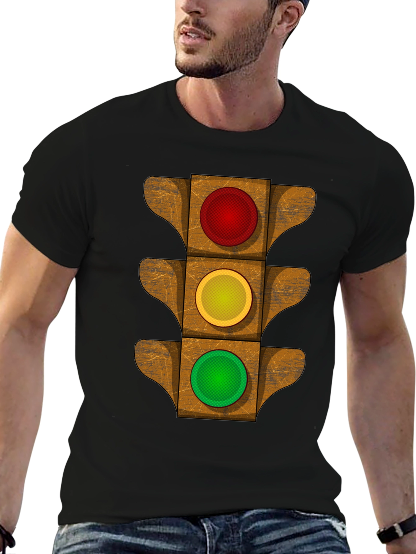 Black Traffic Light Graphic Tee - Novelty Design view 6