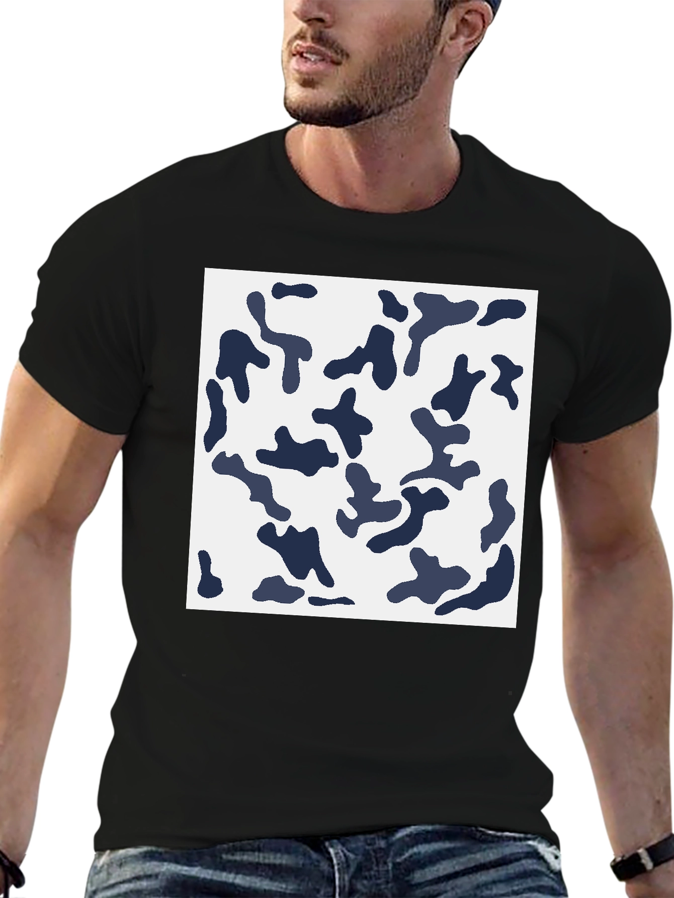 Black Cool Camo Graphic Tee - Men's Black Cotton T-Shirt view 6