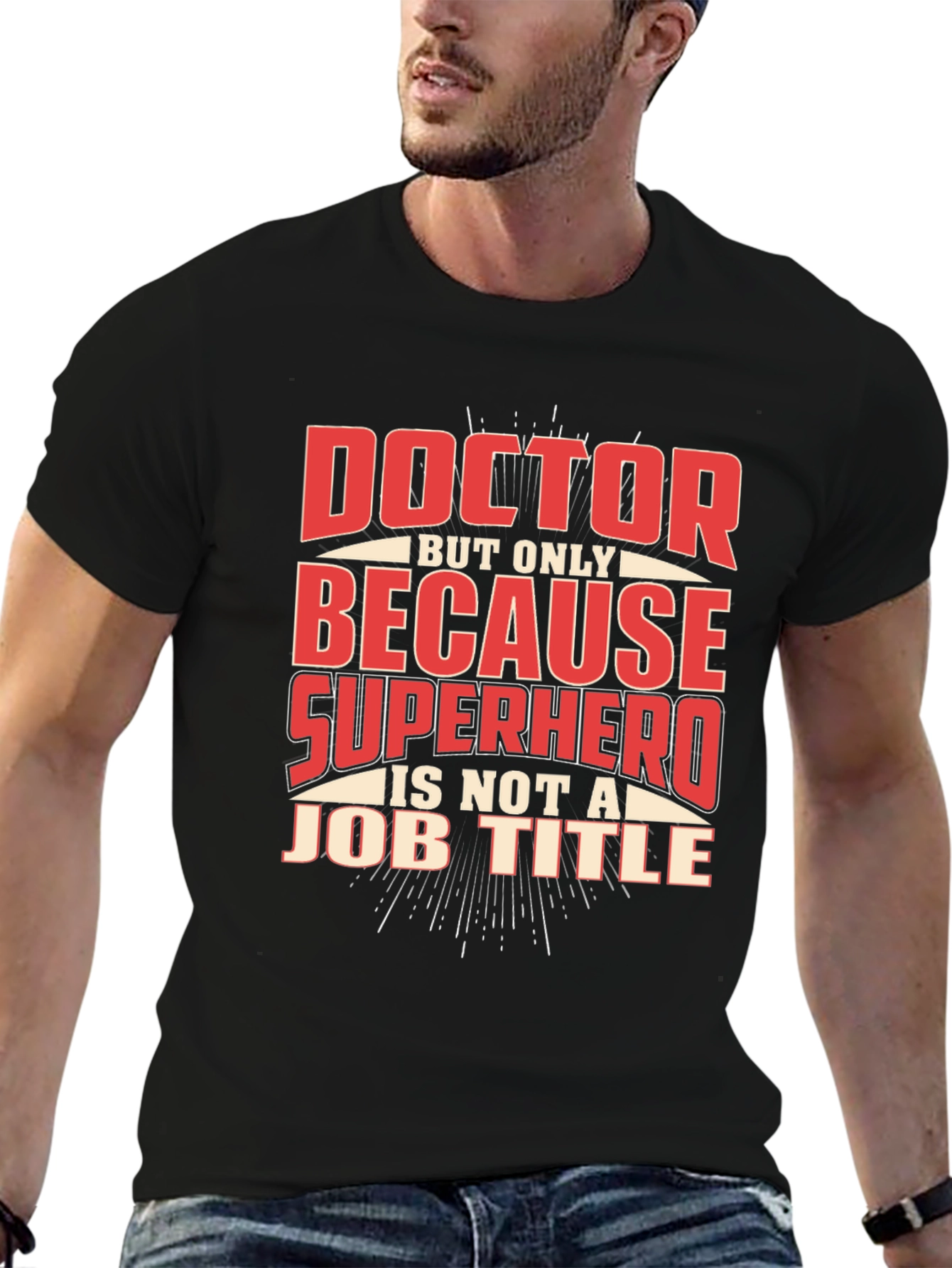 Black Doctor Superhero Job Title Novelty T-Shirt view 6