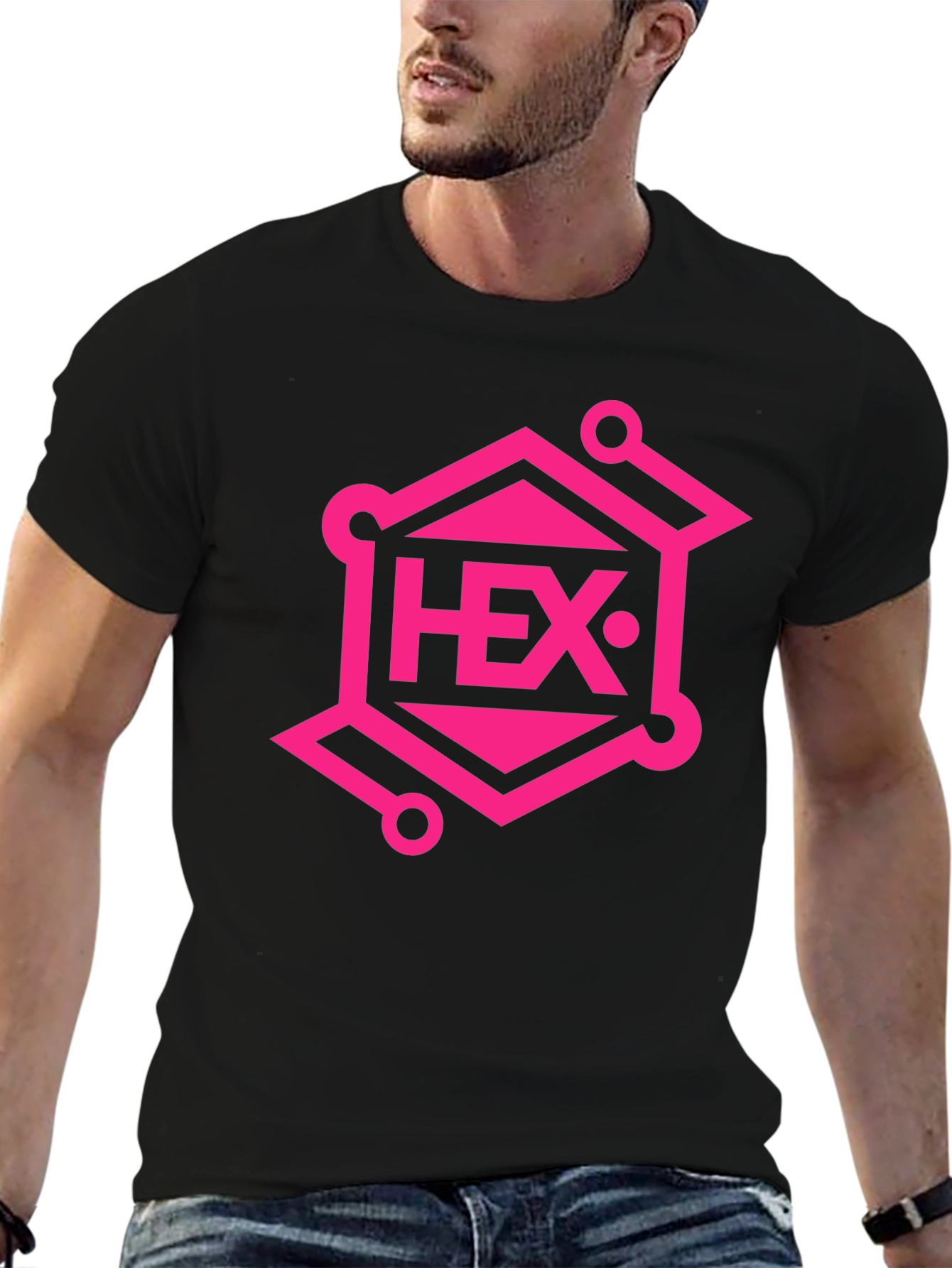 Black HEX Crypto T-Shirt - Black with Pink Design view 6