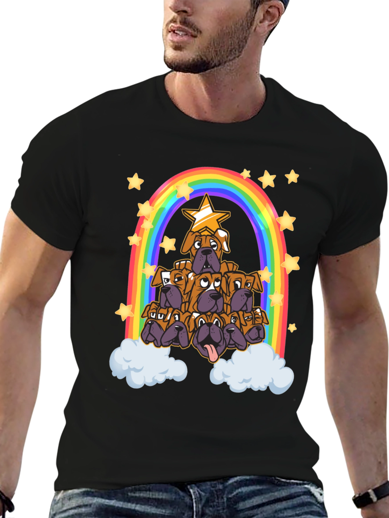 Black Boxer Dog Rainbow T-Shirt view 6