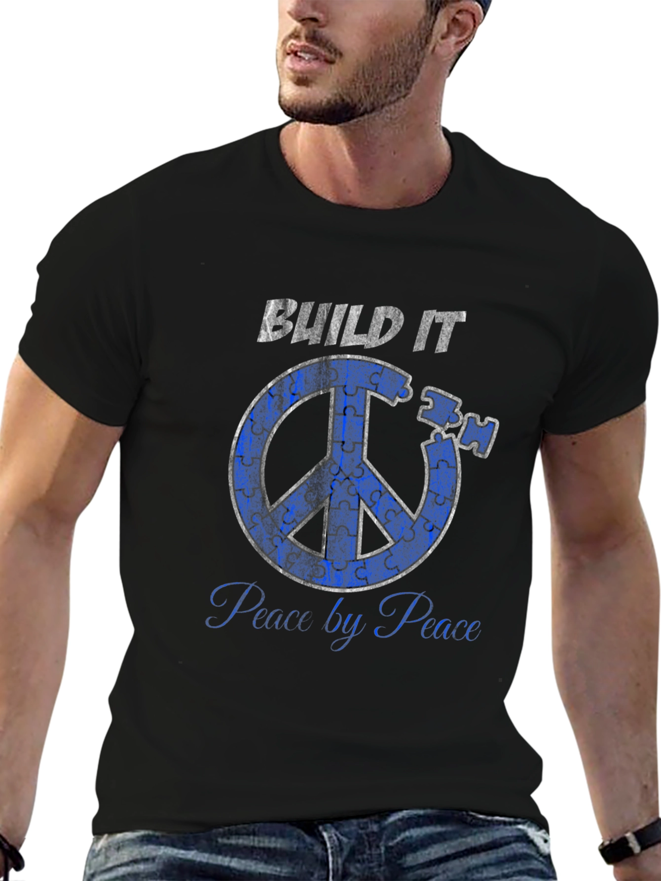 Black Build It Peace by Peace T-Shirt view 6