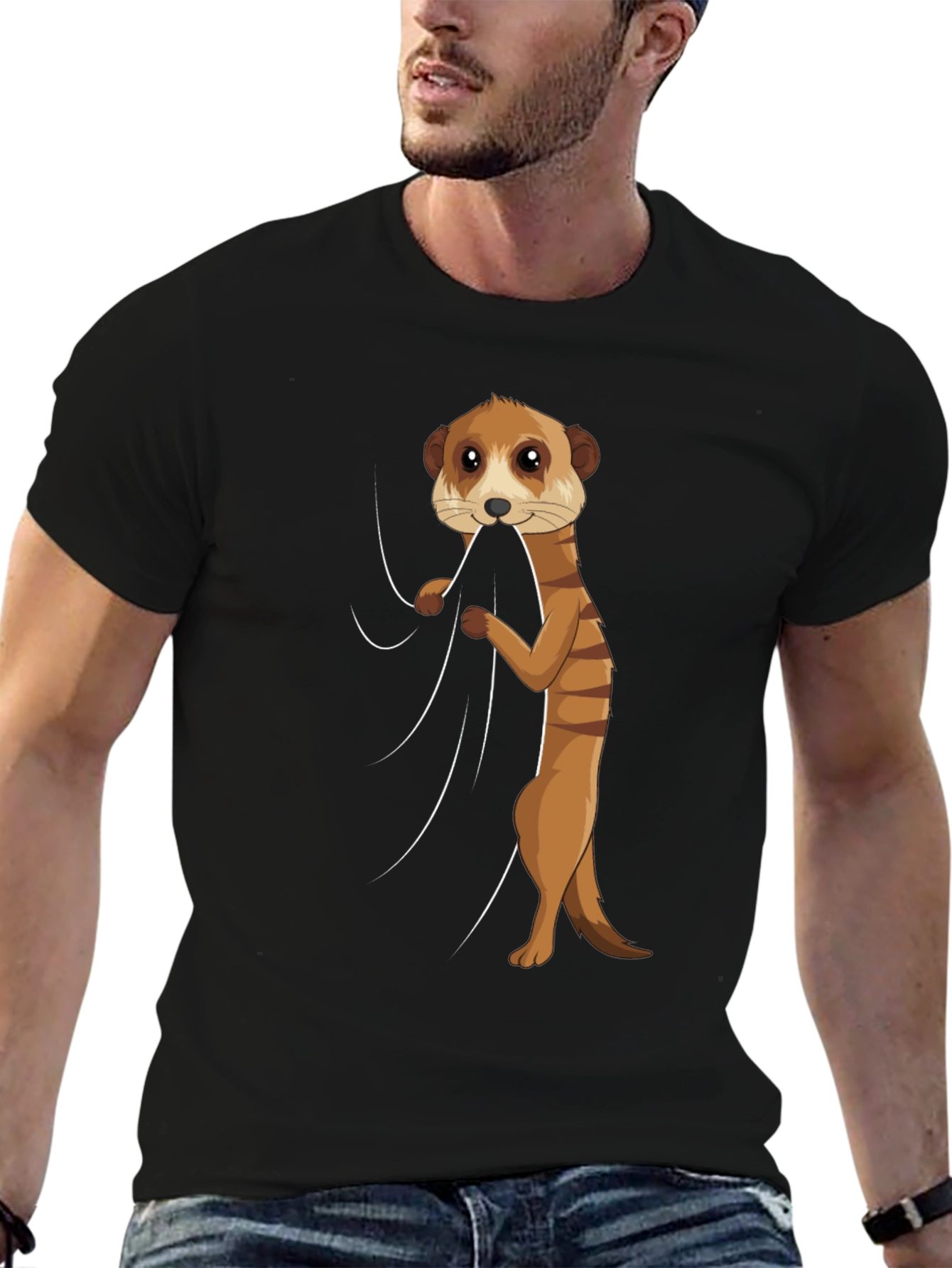 Black Meerkat Peeking Out Funny Graphic T-Shirt view 6