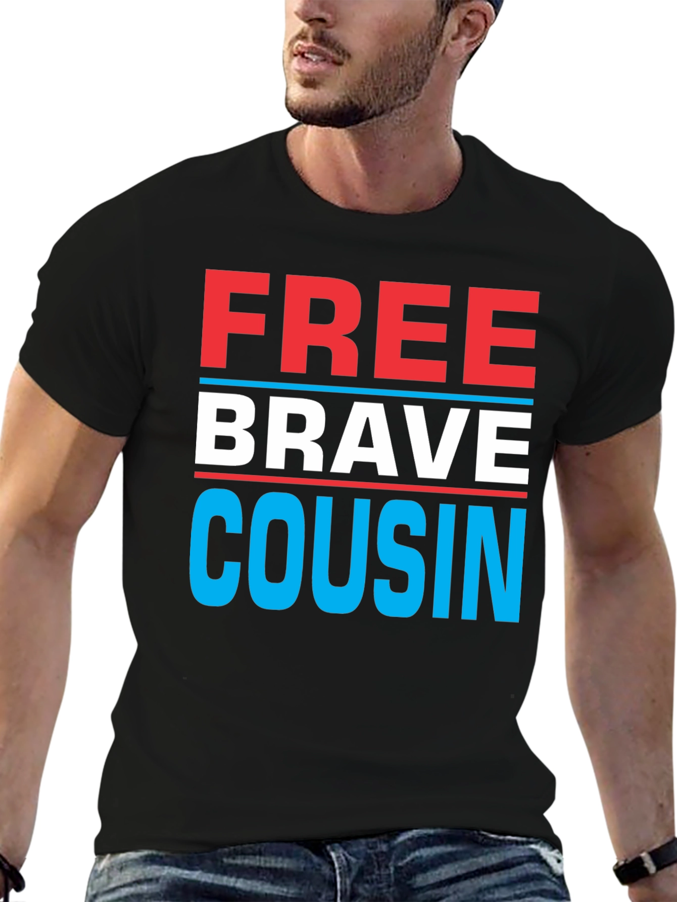 Black Free Brave Cousin T-Shirt - Patriotic Family Tee view 6