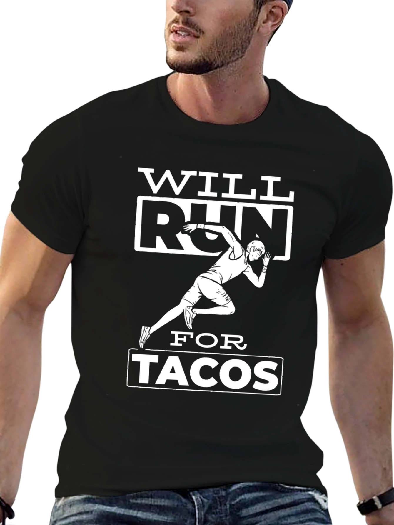 Black Will Run for Tacos Black Graphic T-Shirt view 6