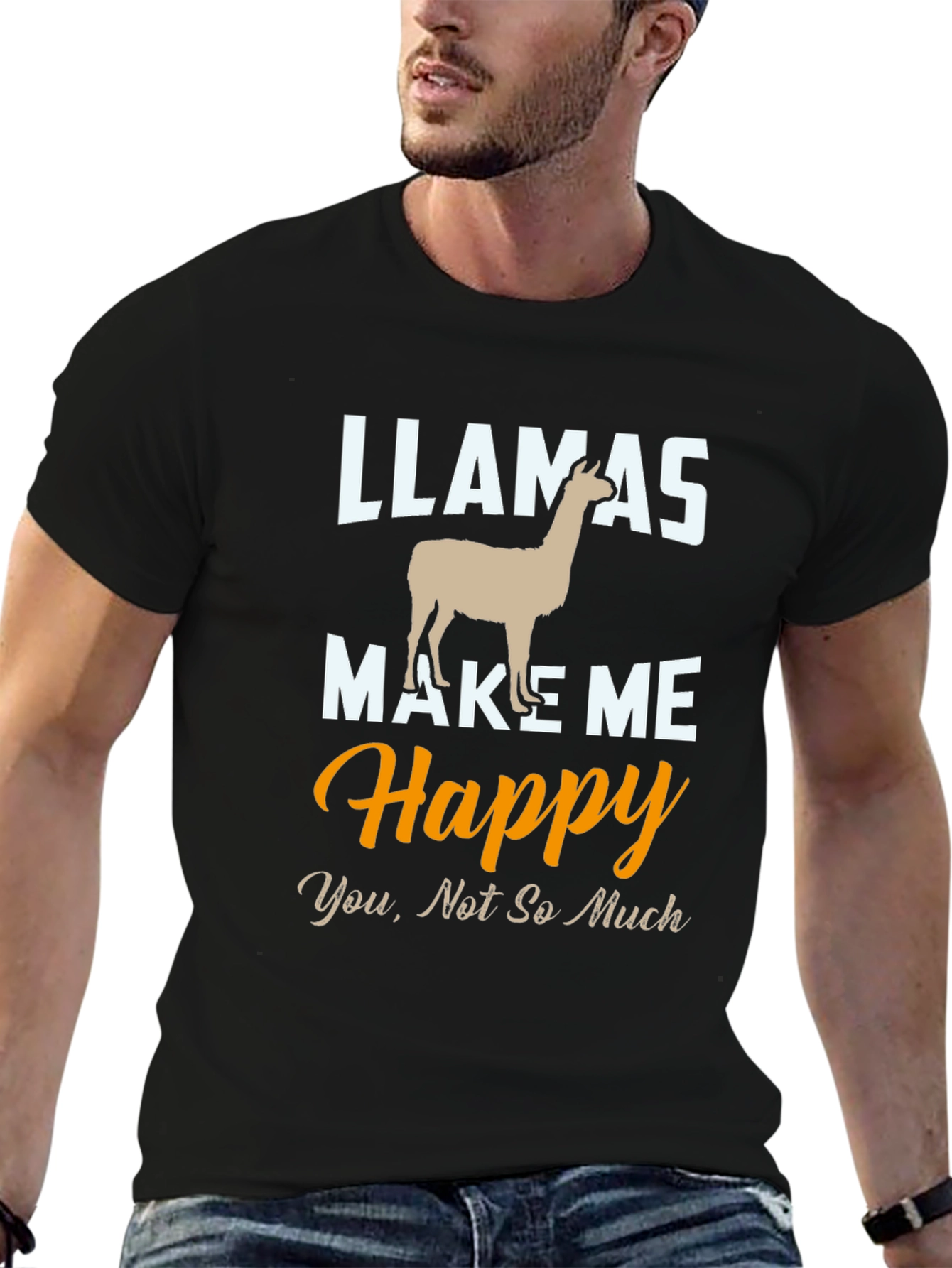 Black Llamas Make Me Happy T-Shirt view 6