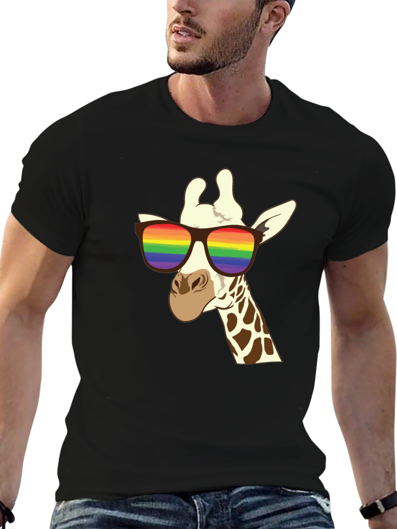 Black Cool Giraffe LGBTQ Pride T-Shirt view 6