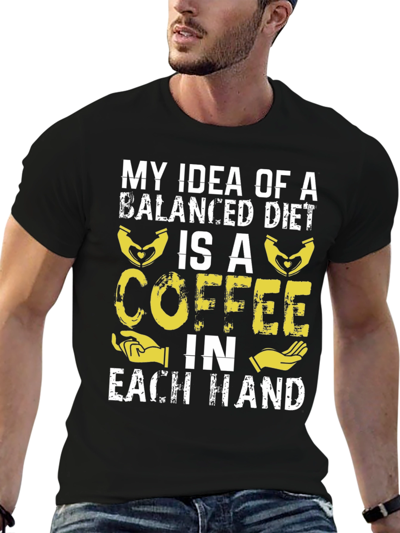 Black Coffee Balanced Diet T-Shirt Funny Graphic Tee view 6