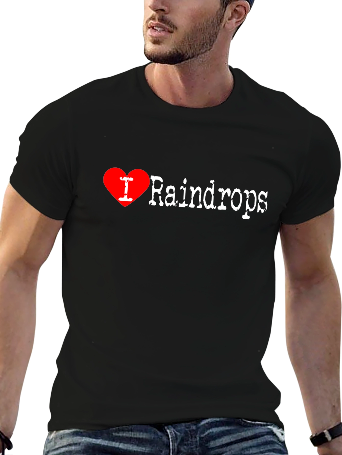 Black I Love Raindrops T-Shirt - Comfortable Black Tee view 6