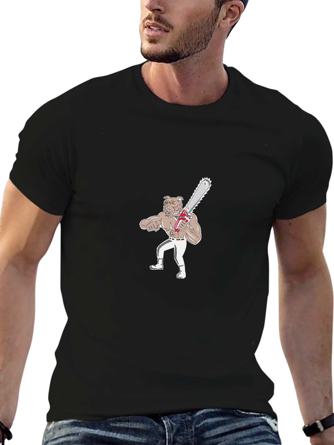 Black Dog with Chainsaw Graphic T-Shirt view 6