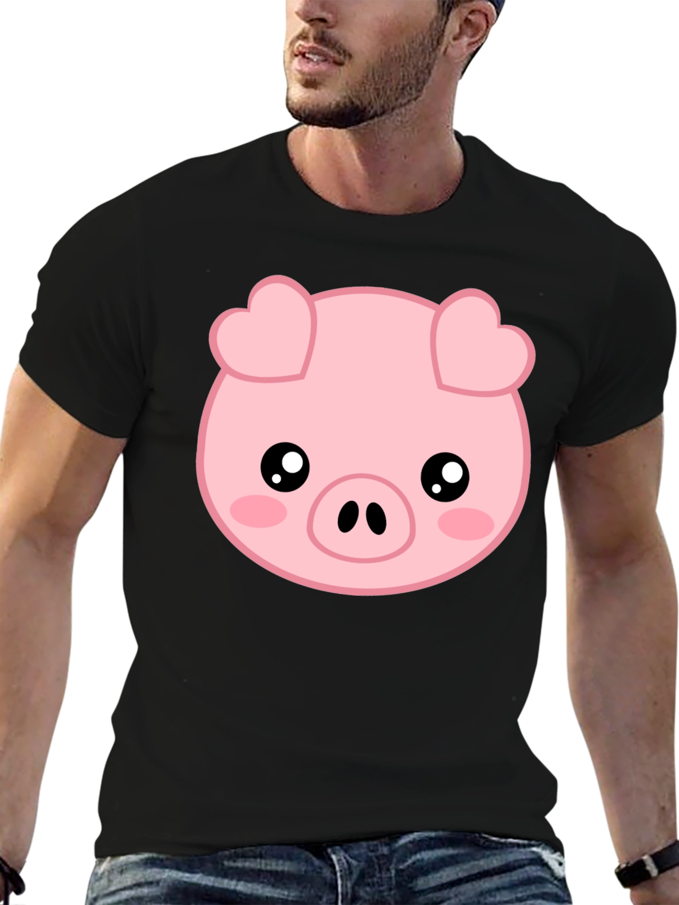 Black Cute Pig Graphic Tee - Black view 6