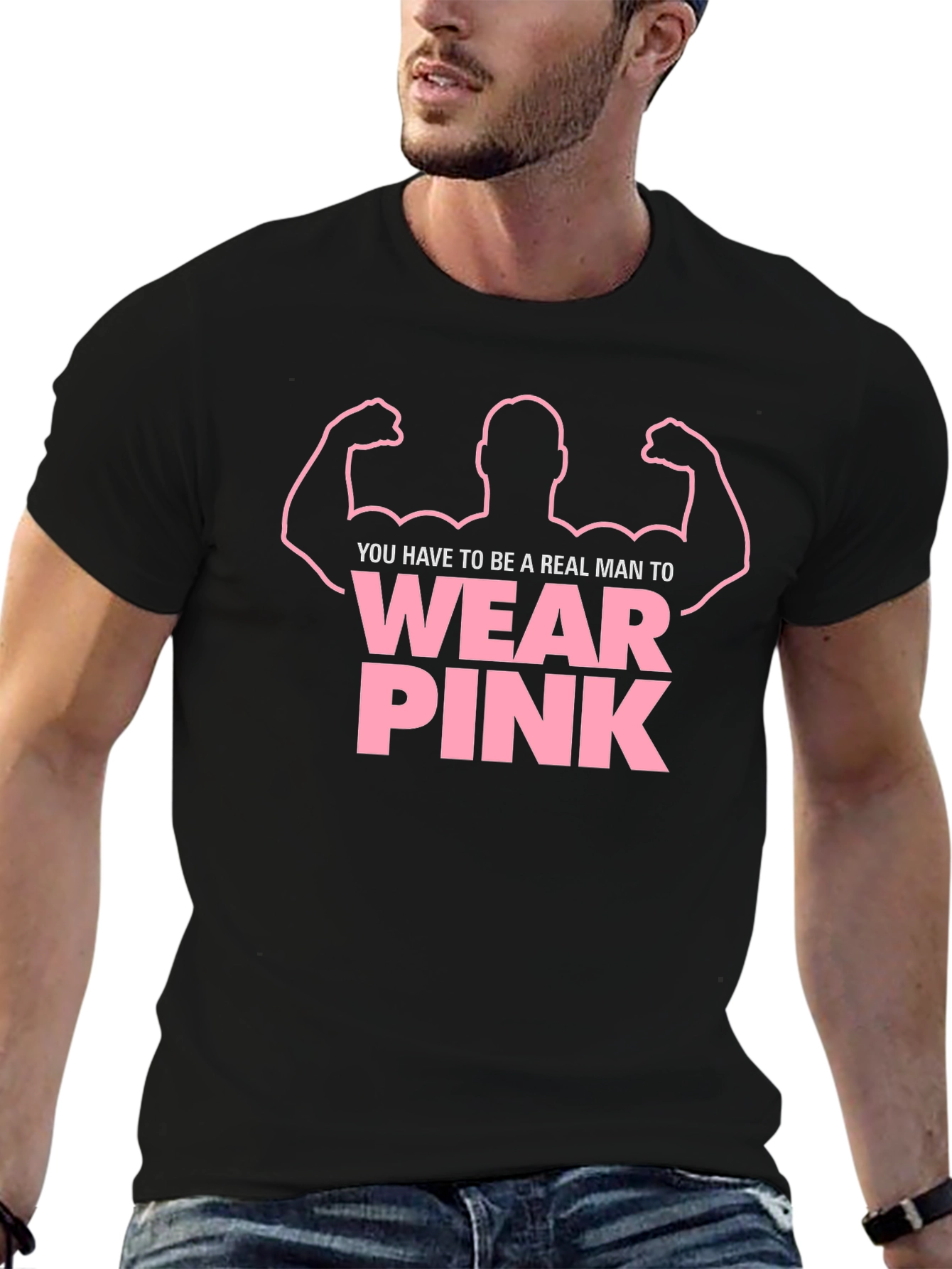 Black Real Man Wear Pink Graphic Tee view 6