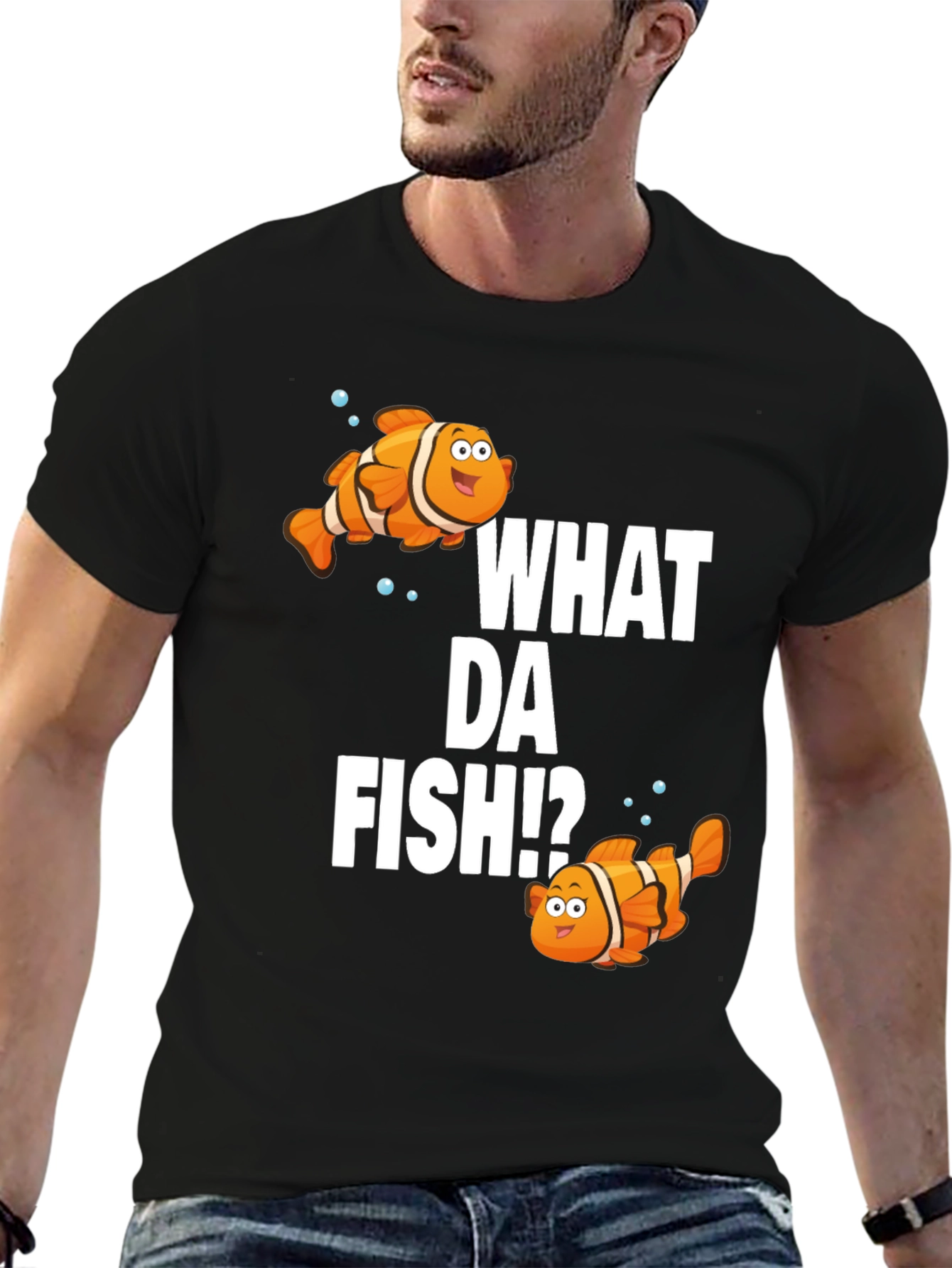 Black What Da Fish!? Graphic T-Shirt view 6