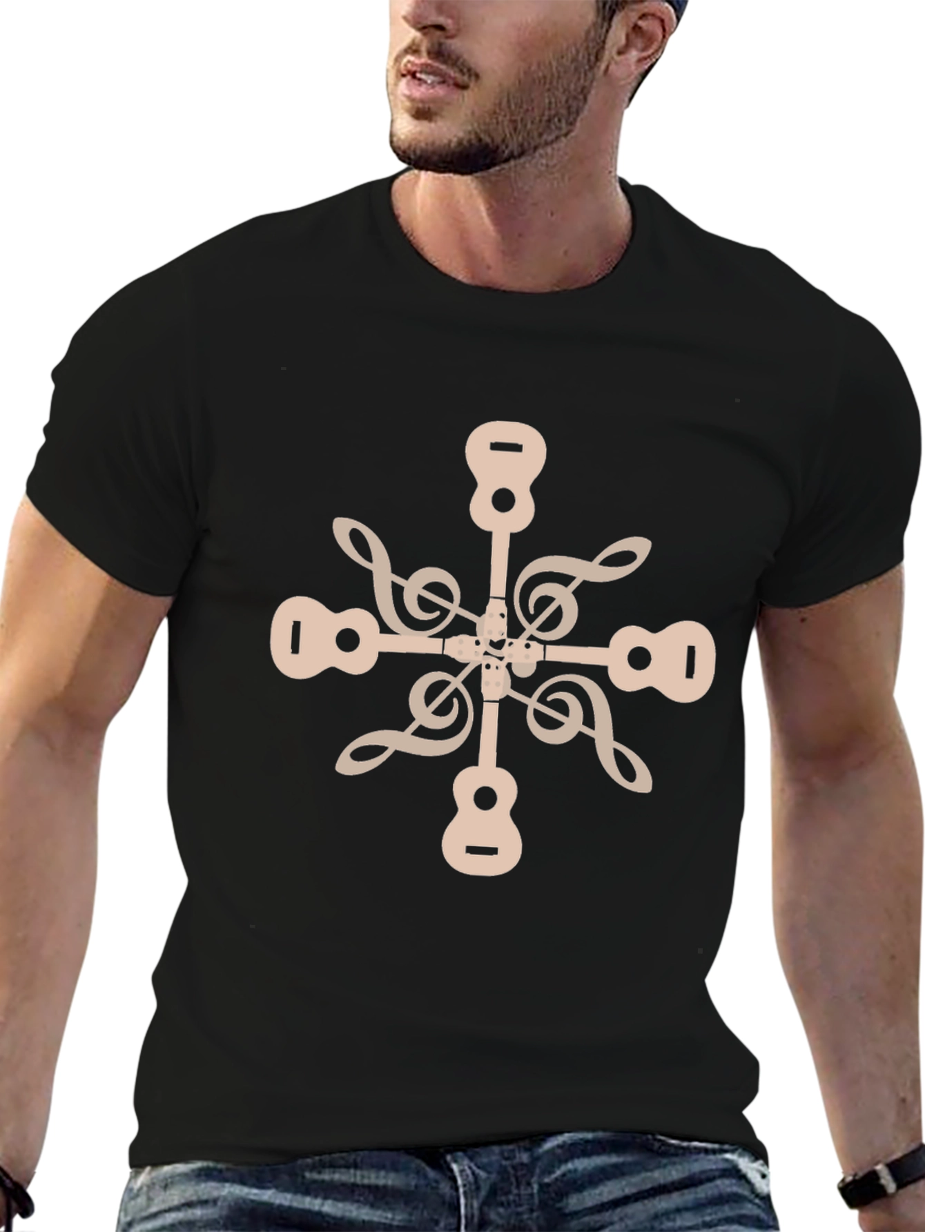 Black Musical Snowflake Graphic Tee - Black Crew Neck view 6