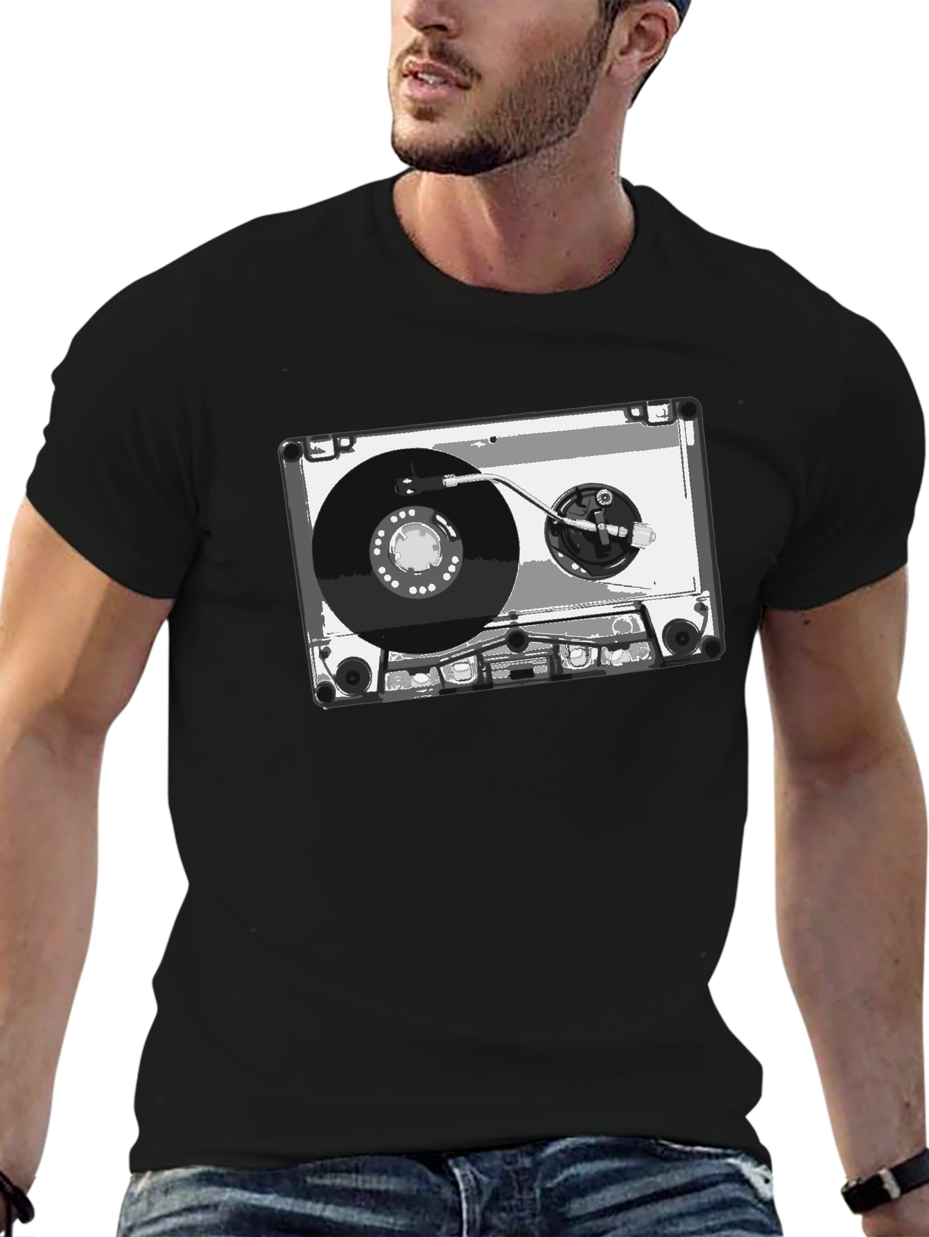 Black Retro Cassette Tape Graphic Tee - Black view 6