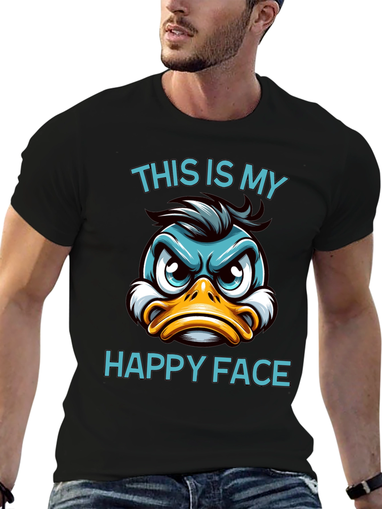 Black Funny Duck Happy Face Graphic T-Shirt view 6