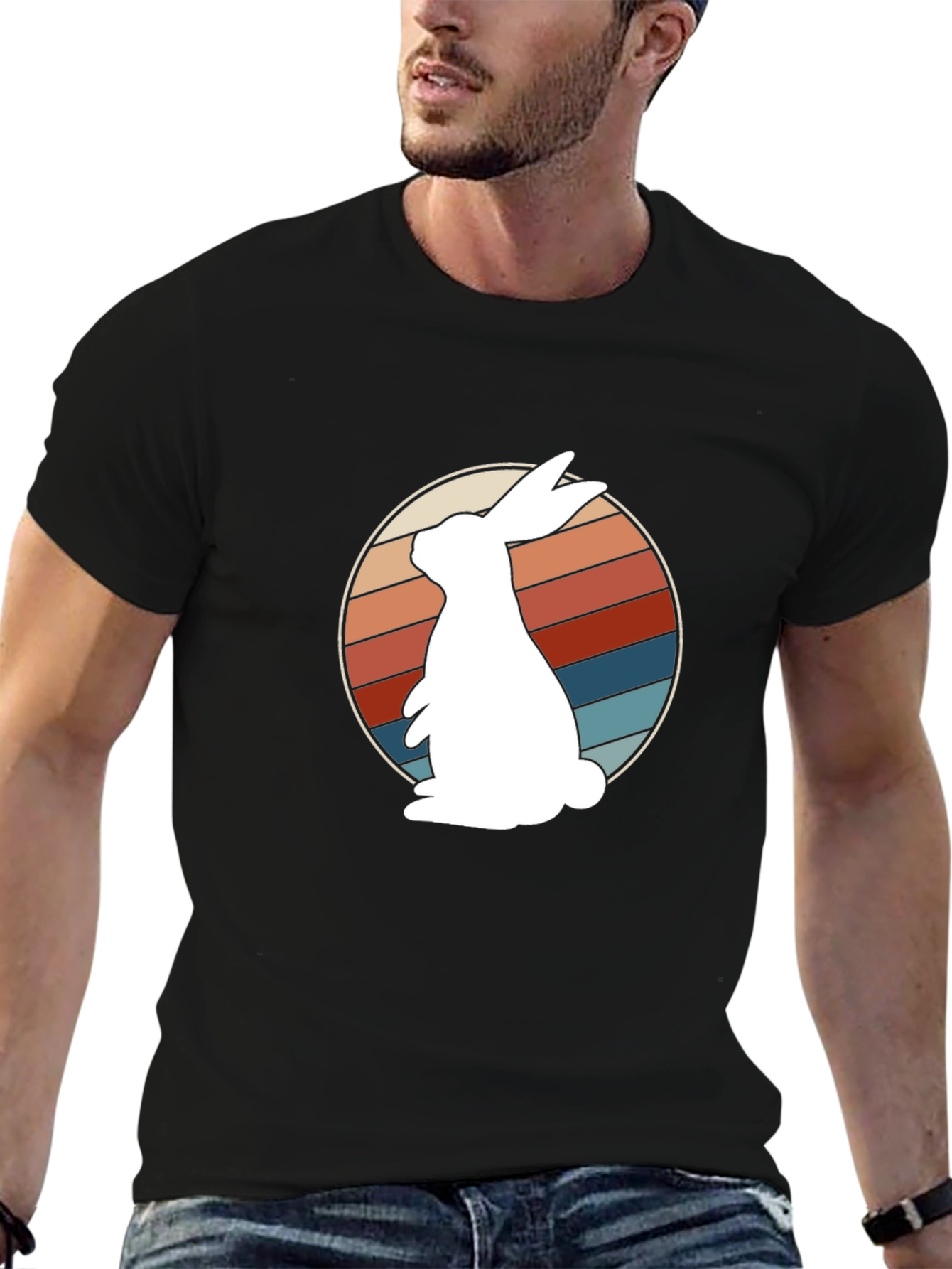 Black Retro Rabbit Graphic Tee view 6