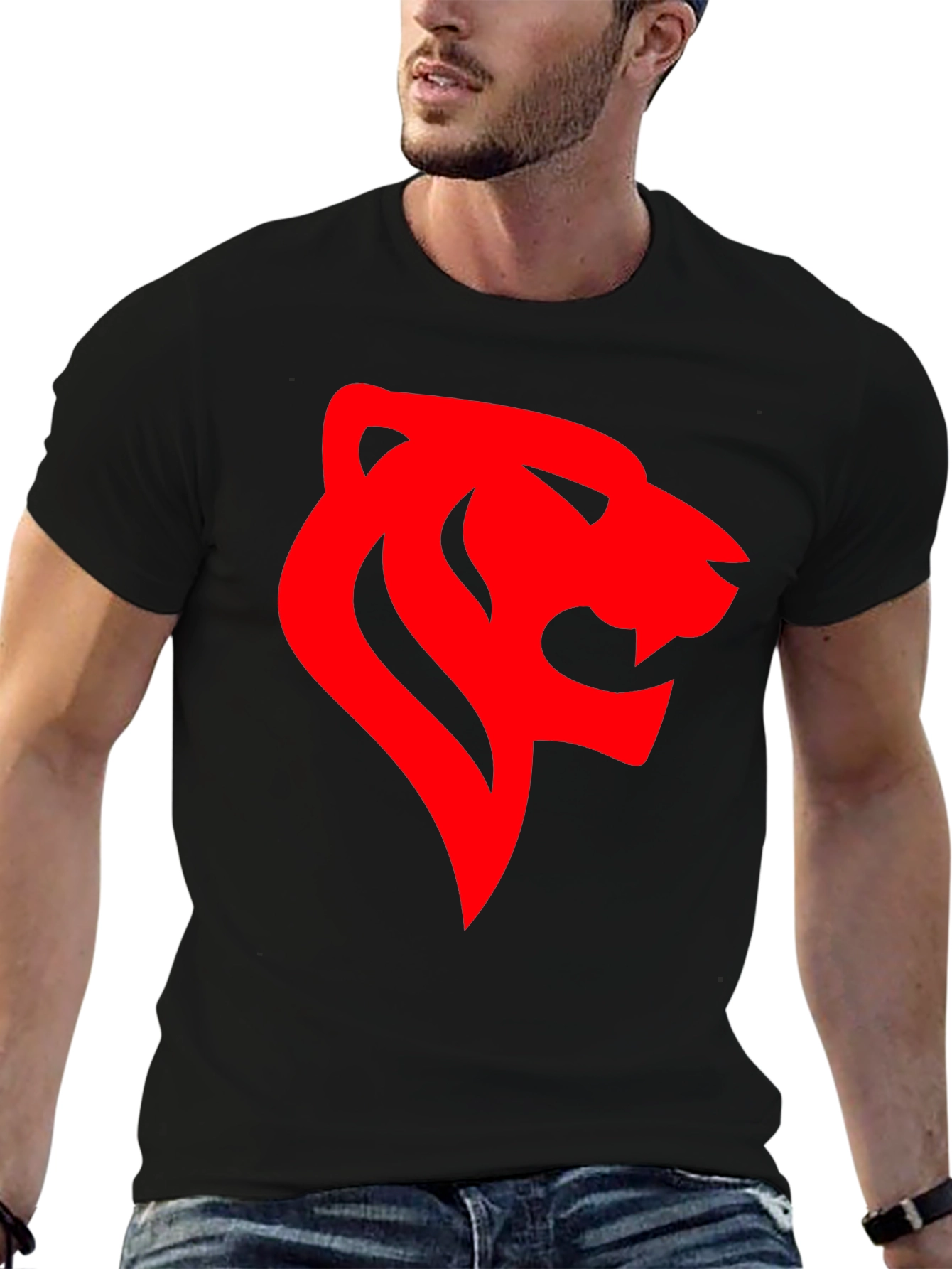 Black Bold Lion Head Graphic Tee - Black view 6