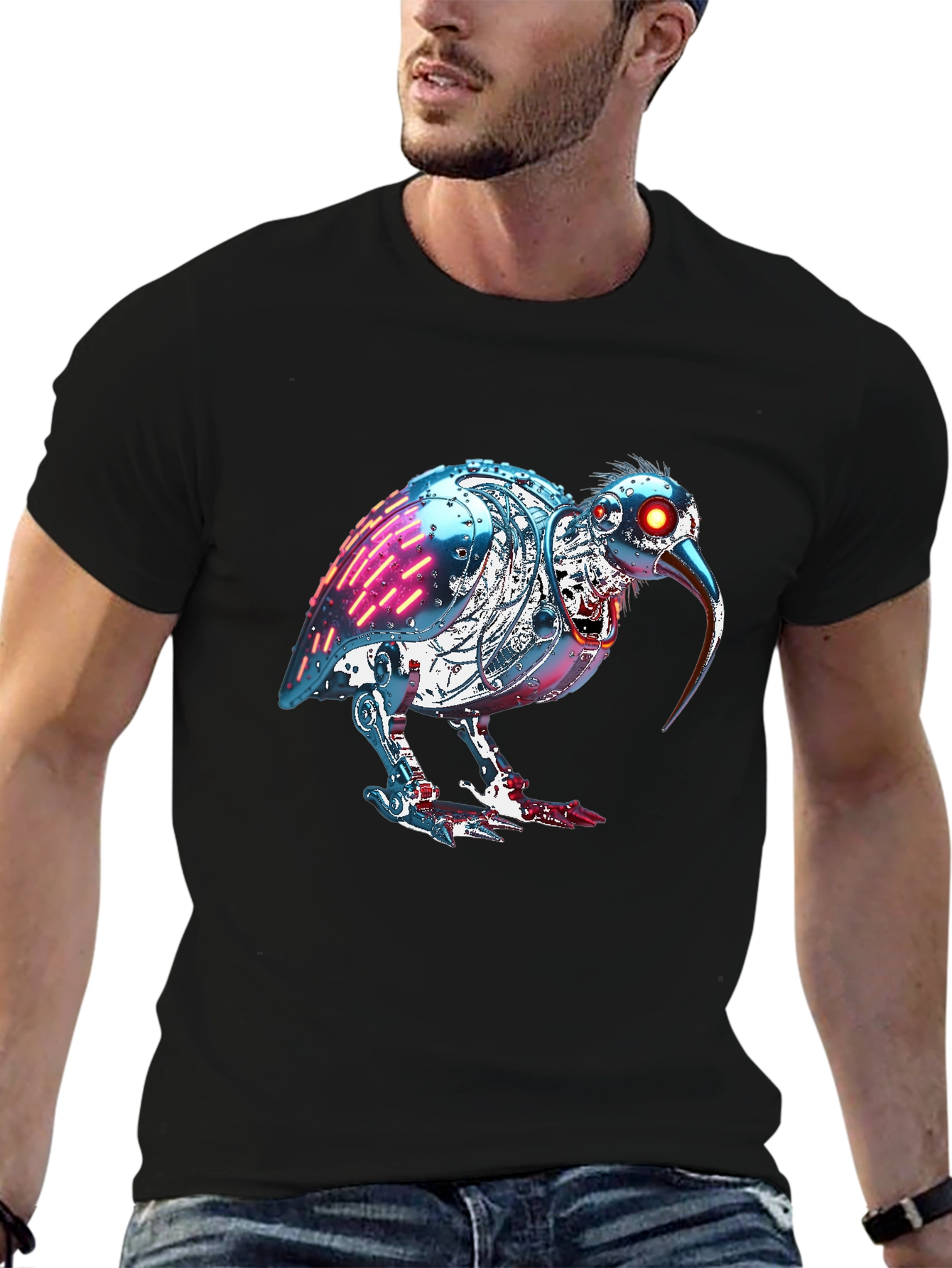 Black Robotic Kiwi Bird Graphic Tee view 6