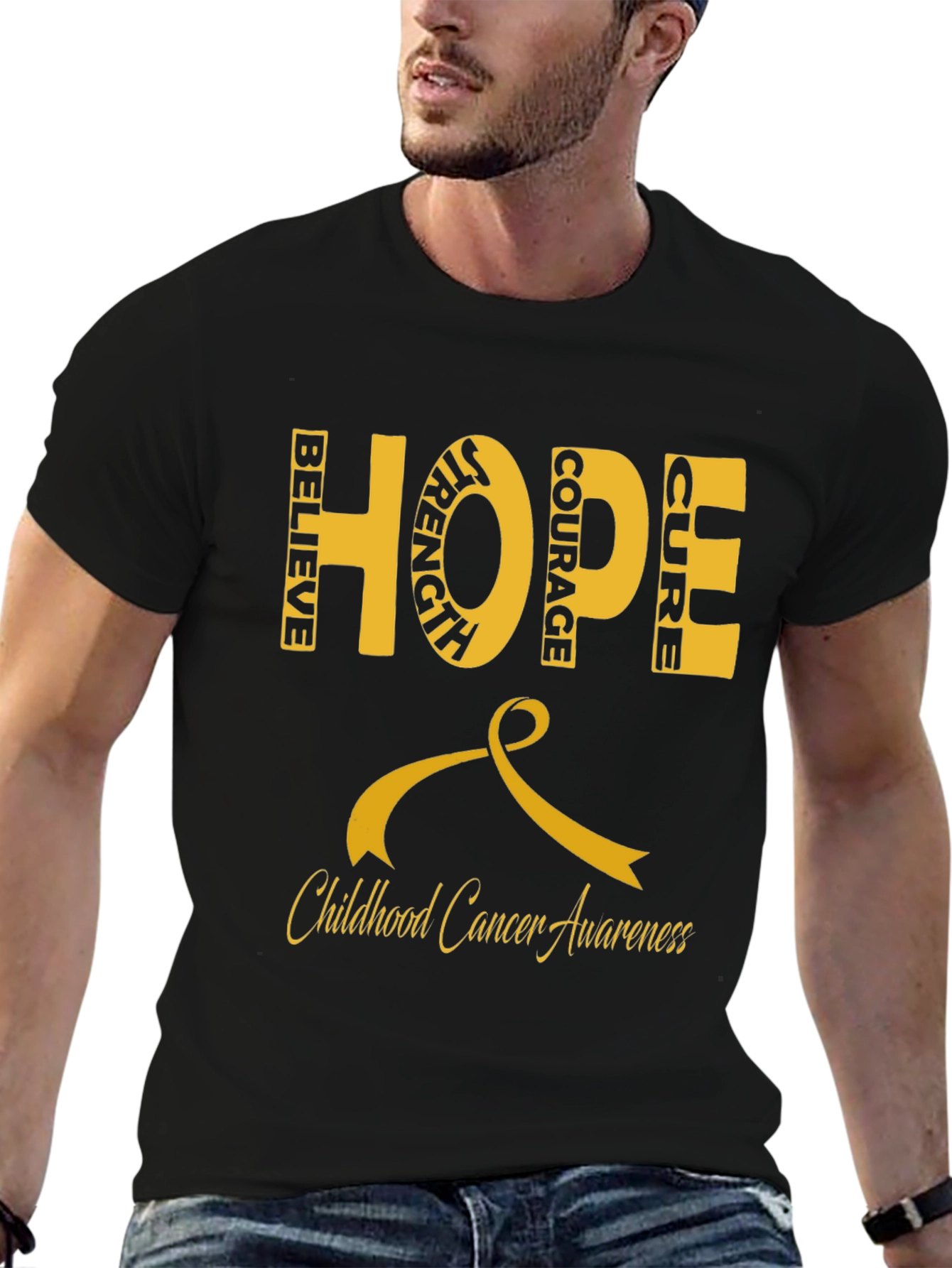 Black Childhood Cancer Awareness Hope T-Shirt view 6
